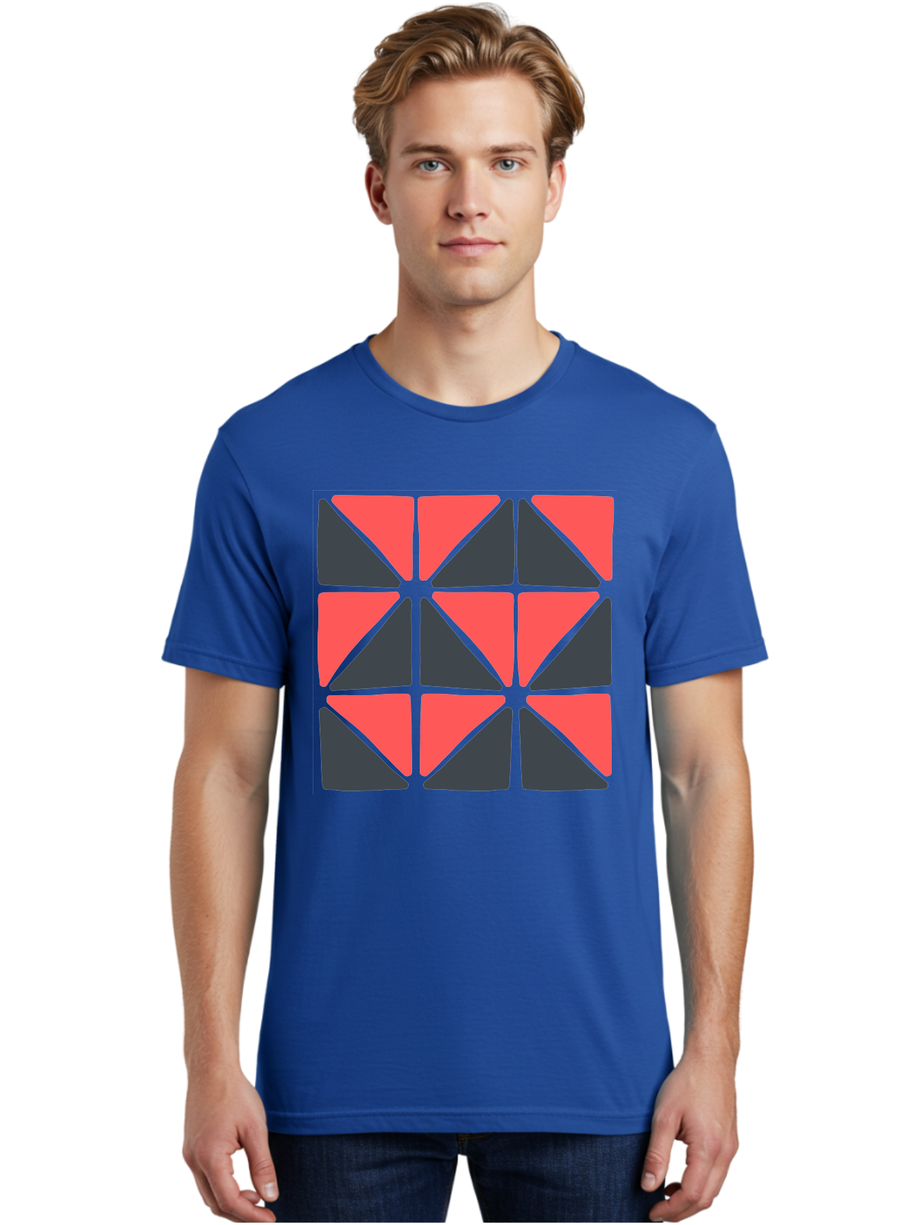 Triangles-Pattern Men'S Graphic Tee, 100% Cotton, Comfortable Casual Summer Wear, Machine Washable, Geometric Pattern, Pink And Gray Triangles, Modern Design, Abstract Art, Symmetrical Shapes, Graphic Elements, Digital Design Aab806