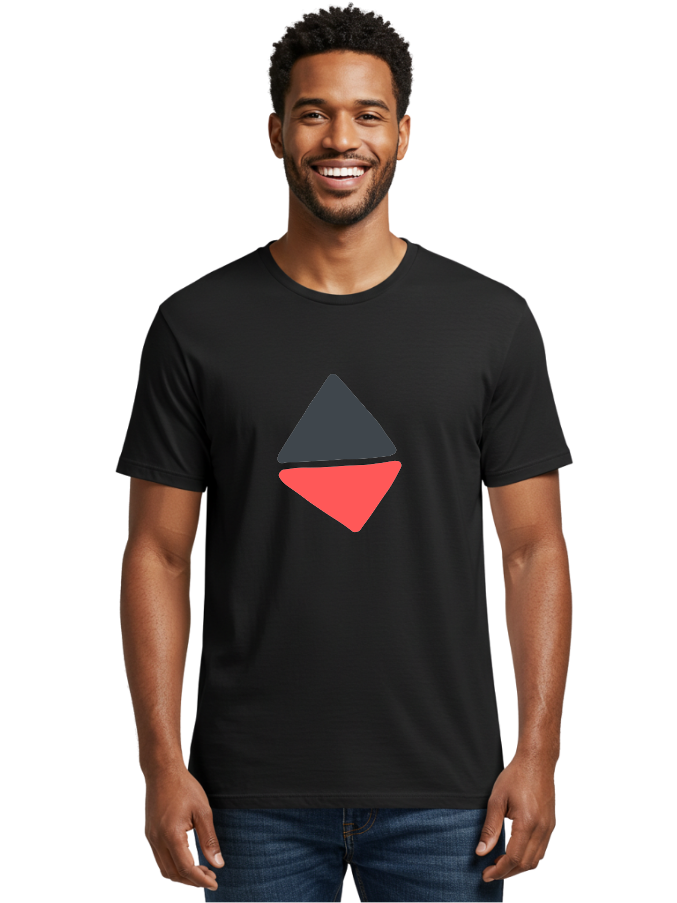 Triangles Men'S Graphic Tee, 100% Cotton, Comfortable Casual Summer Wear, Machine Washable, Geometric Shapes, Triangle Design, Overlapping Forms, Black And Red Colors, Simple Graphics, Abstract Art, Minimalist Style Aab807