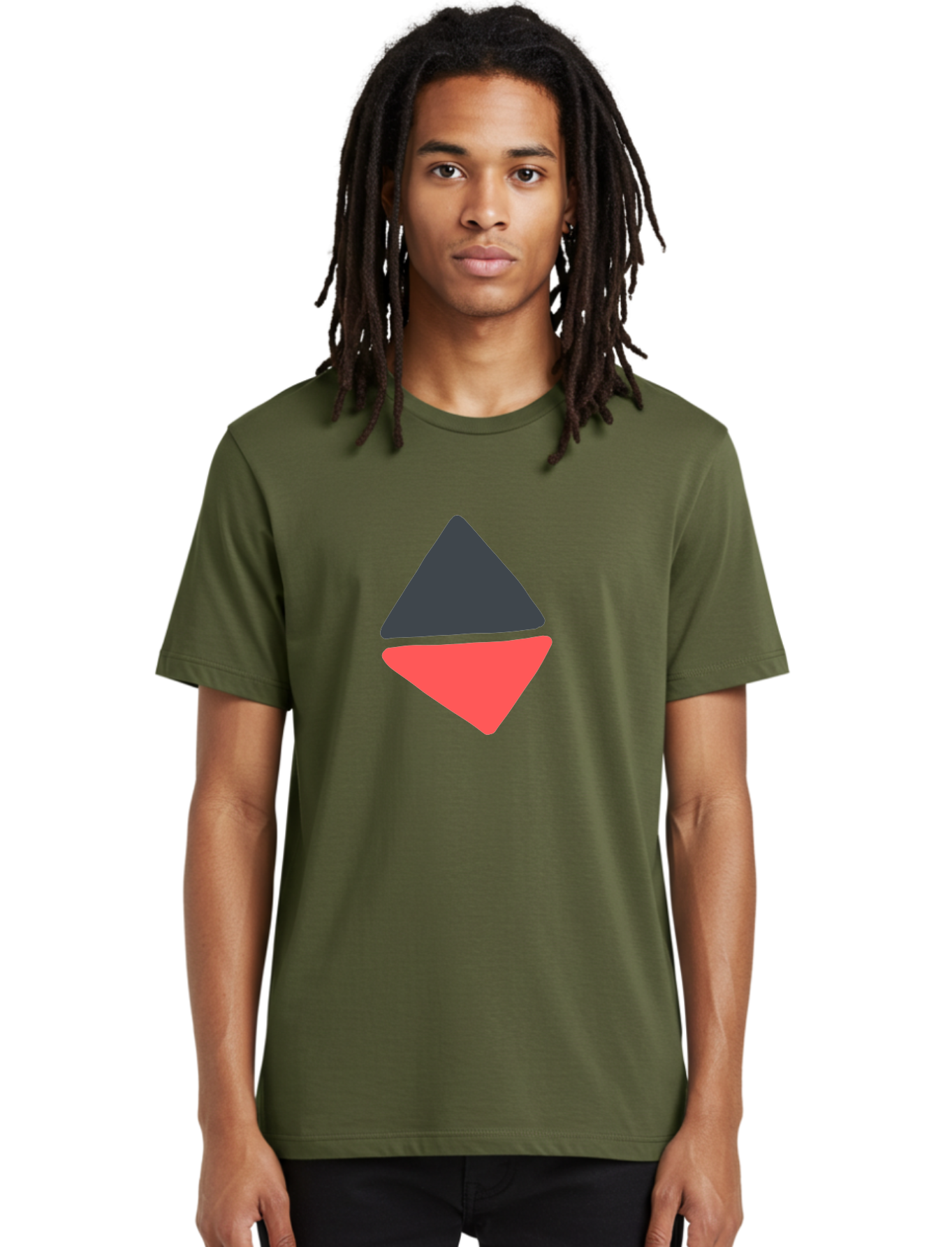 Triangles Men'S Graphic Tee, 100% Cotton, Comfortable Casual Summer Wear, Machine Washable, Geometric Shapes, Triangle Design, Overlapping Forms, Black And Red Colors, Simple Graphics, Abstract Art, Minimalist Style Aab807