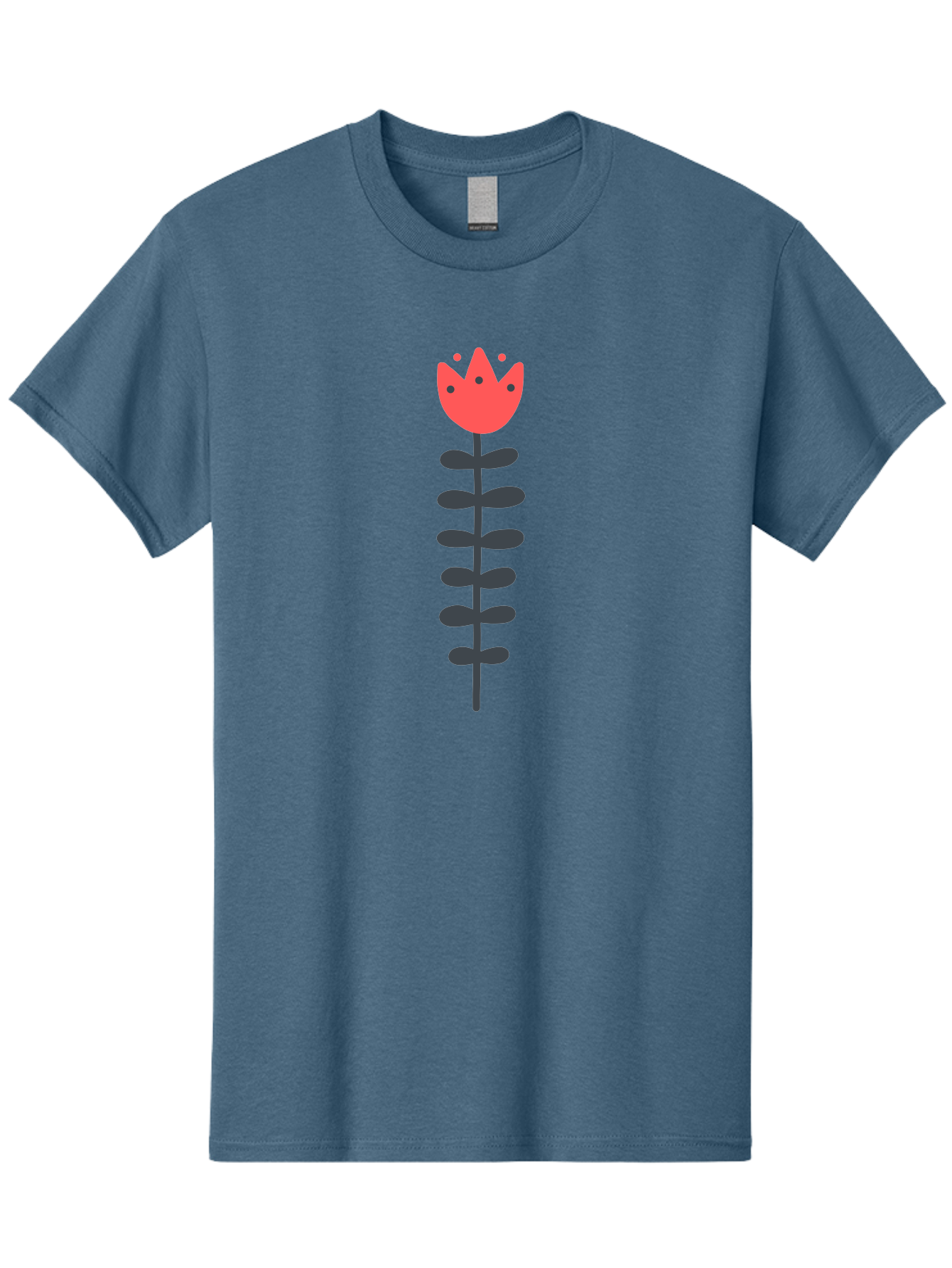 Tulip-Illustration Men'S Graphic Tee, 100% Cotton, Comfortable Casual Summer Wear, Machine Washable, Stylized Tulip, Minimalist Design, Simple Shapes, Red Tulip, Purple Leaves, Modern Art, Floral Motif, Artistic Expression, Creative Design Aab809