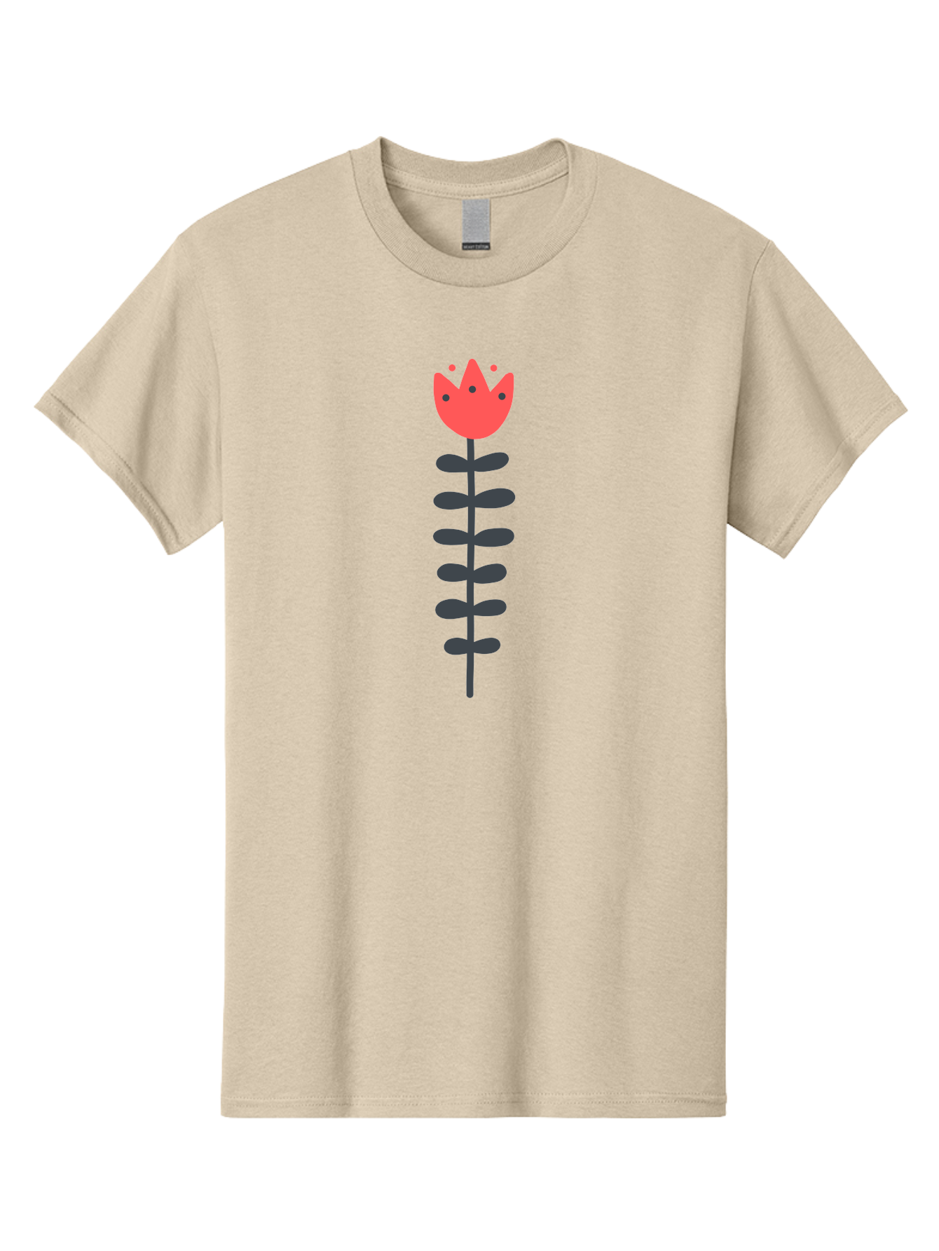 Tulip-Illustration Men'S Graphic Tee, 100% Cotton, Comfortable Casual Summer Wear, Machine Washable, Stylized Tulip, Minimalist Design, Simple Shapes, Red Tulip, Purple Leaves, Modern Art, Floral Motif, Artistic Expression, Creative Design Aab809