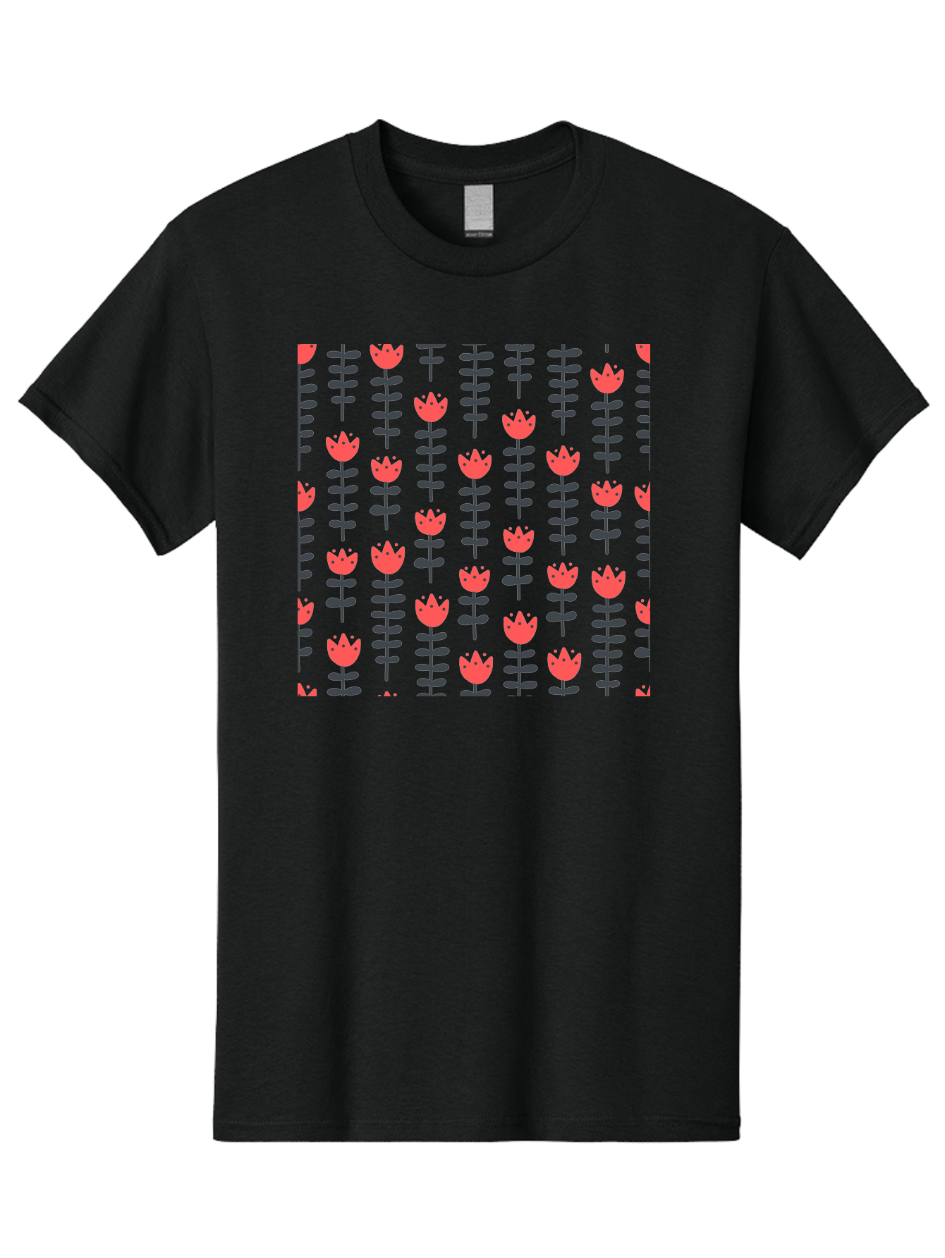 Tulip-Pattern-1 Men'S Graphic Tee, 100% Cotton, Comfortable Casual Summer Wear, Machine Washable, Tulip Pattern, Red Tulips, Black Stems, Floral Design, Repeating Pattern, Minimalist Style, Botanical Print, Wallpaper, Textile Design, Aab810