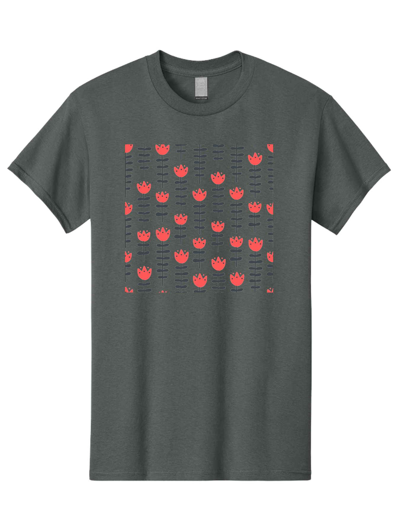 Tulip-Pattern-1 Men'S Graphic Tee, 100% Cotton, Comfortable Casual Summer Wear, Machine Washable, Tulip Pattern, Red Tulips, Black Stems, Floral Design, Repeating Pattern, Minimalist Style, Botanical Print, Wallpaper, Textile Design, Aab810