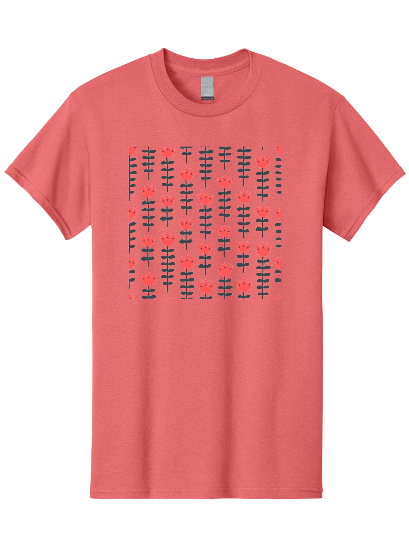 Tulip-Pattern-1 Men'S Graphic Tee, 100% Cotton, Comfortable Casual Summer Wear, Machine Washable, Tulip Pattern, Red Tulips, Black Stems, Floral Design, Repeating Pattern, Minimalist Style, Botanical Print, Wallpaper, Textile Design, Aab810