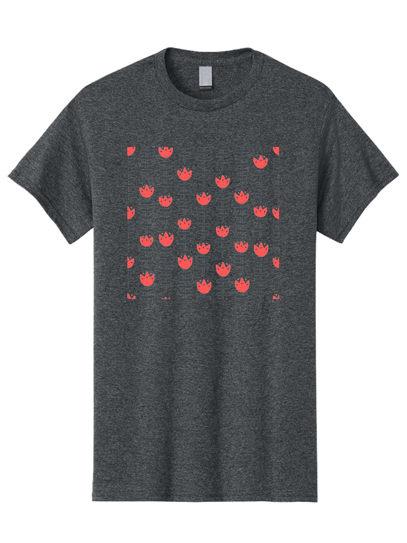 Tulip-Pattern-1 Men'S Graphic Tee, 100% Cotton, Comfortable Casual Summer Wear, Machine Washable, Tulip Pattern, Red Tulips, Black Stems, Floral Design, Repeating Pattern, Minimalist Style, Botanical Print, Wallpaper, Textile Design, Aab810
