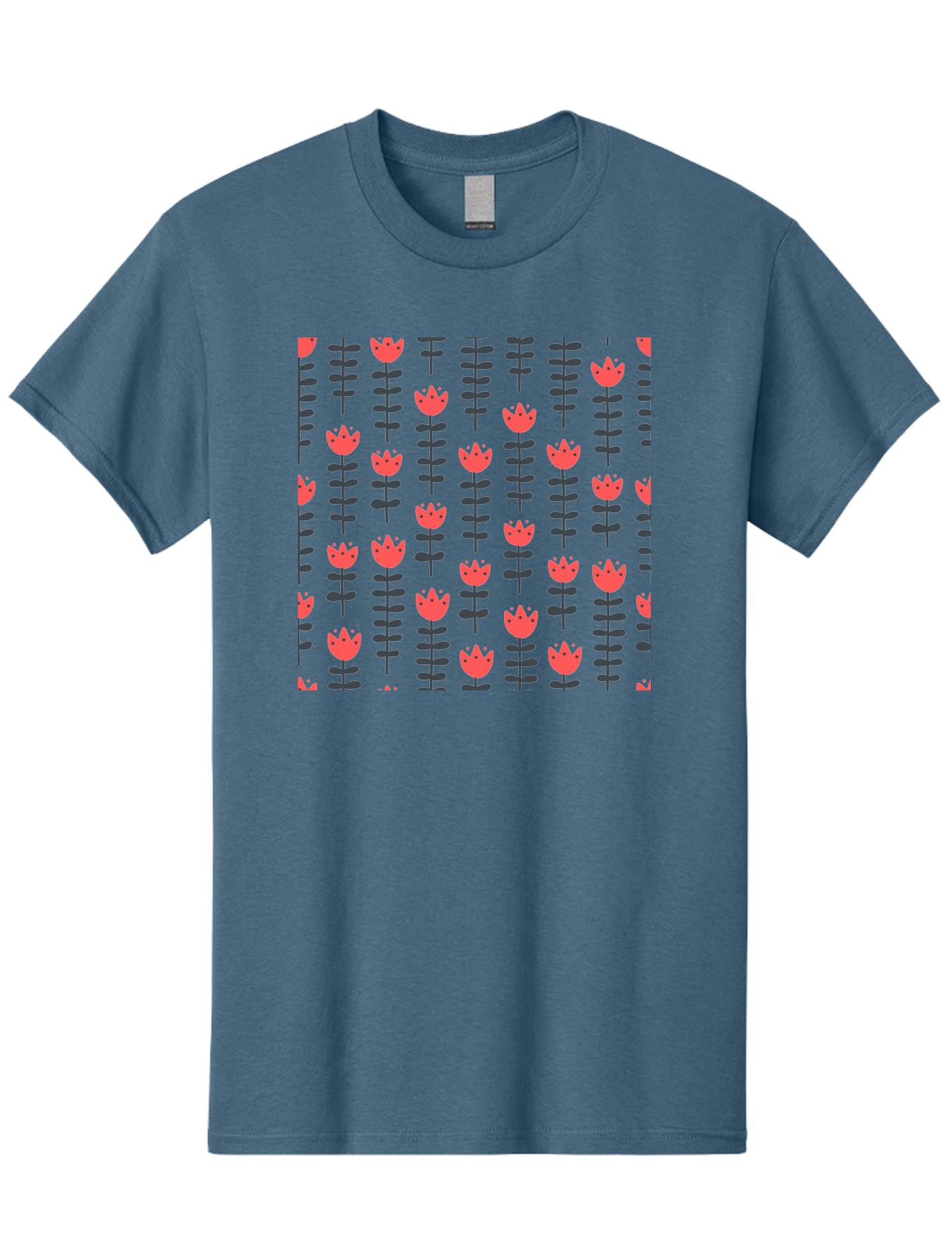 Tulip-Pattern-1 Men'S Graphic Tee, 100% Cotton, Comfortable Casual Summer Wear, Machine Washable, Tulip Pattern, Red Tulips, Black Stems, Floral Design, Repeating Pattern, Minimalist Style, Botanical Print, Wallpaper, Textile Design, Aab810