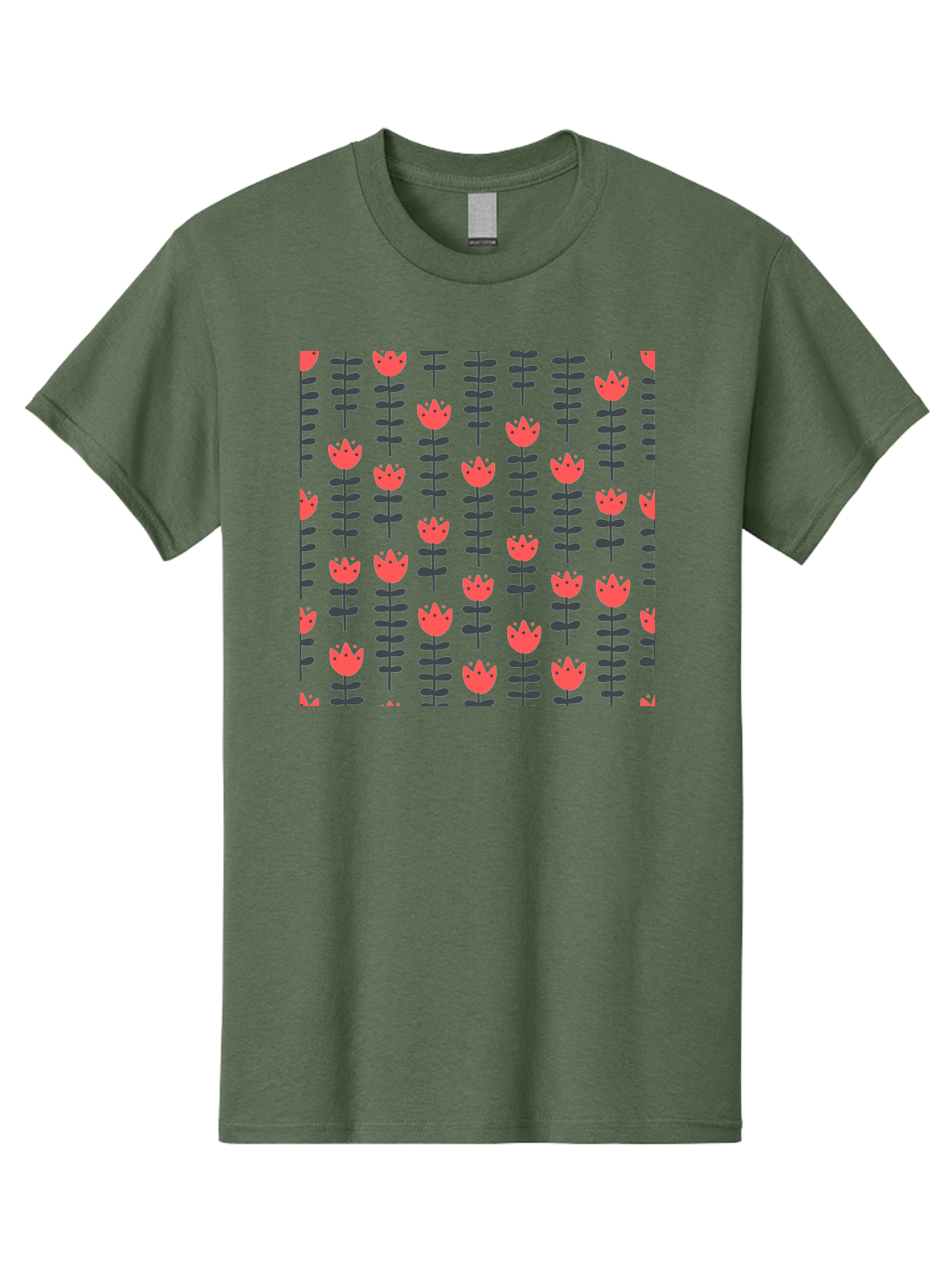 Tulip-Pattern-1 Men'S Graphic Tee, 100% Cotton, Comfortable Casual Summer Wear, Machine Washable, Tulip Pattern, Red Tulips, Black Stems, Floral Design, Repeating Pattern, Minimalist Style, Botanical Print, Wallpaper, Textile Design, Aab810
