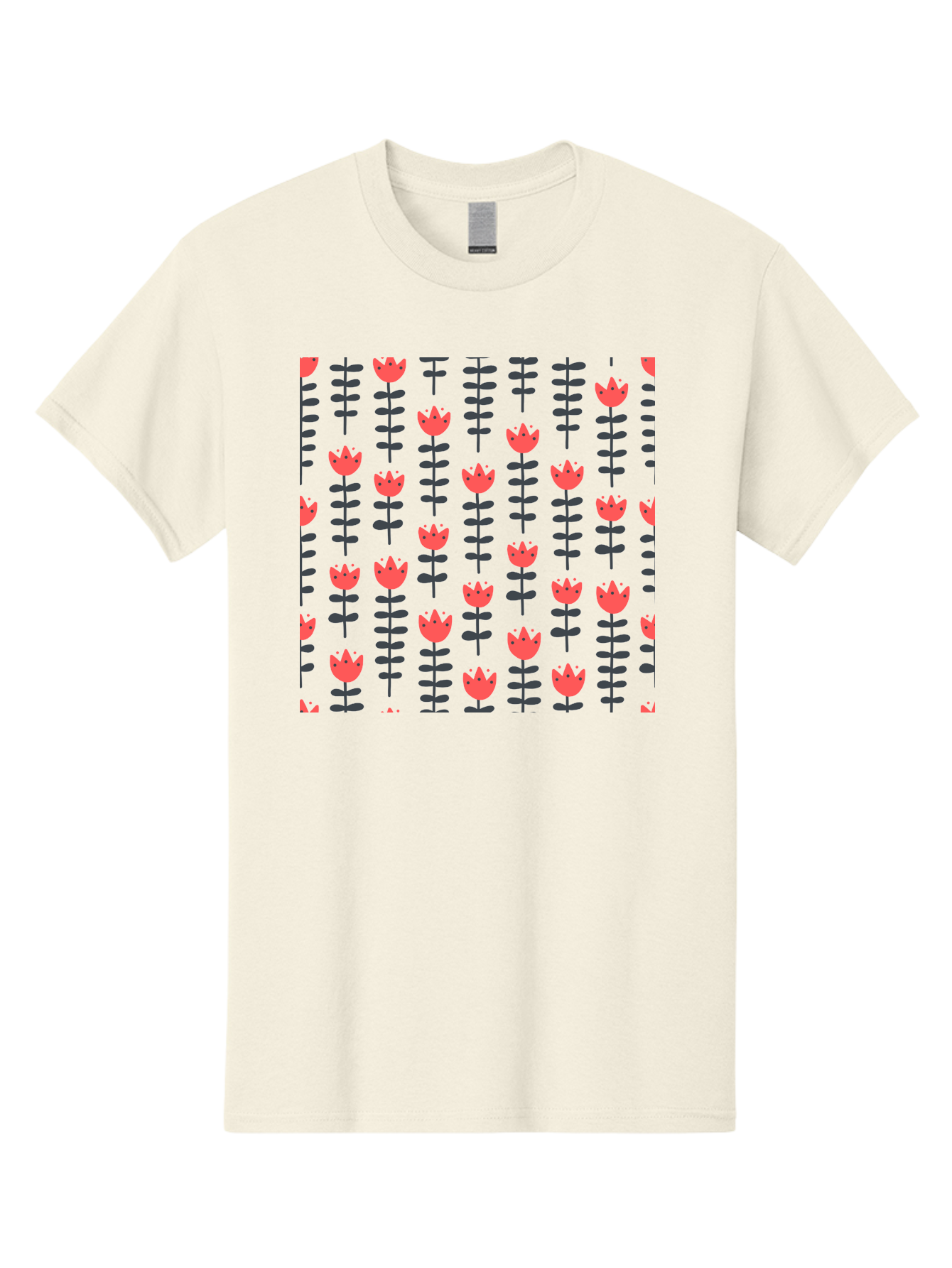 Tulip-Pattern-1 Men'S Graphic Tee, 100% Cotton, Comfortable Casual Summer Wear, Machine Washable, Tulip Pattern, Red Tulips, Black Stems, Floral Design, Repeating Pattern, Minimalist Style, Botanical Print, Wallpaper, Textile Design, Aab810