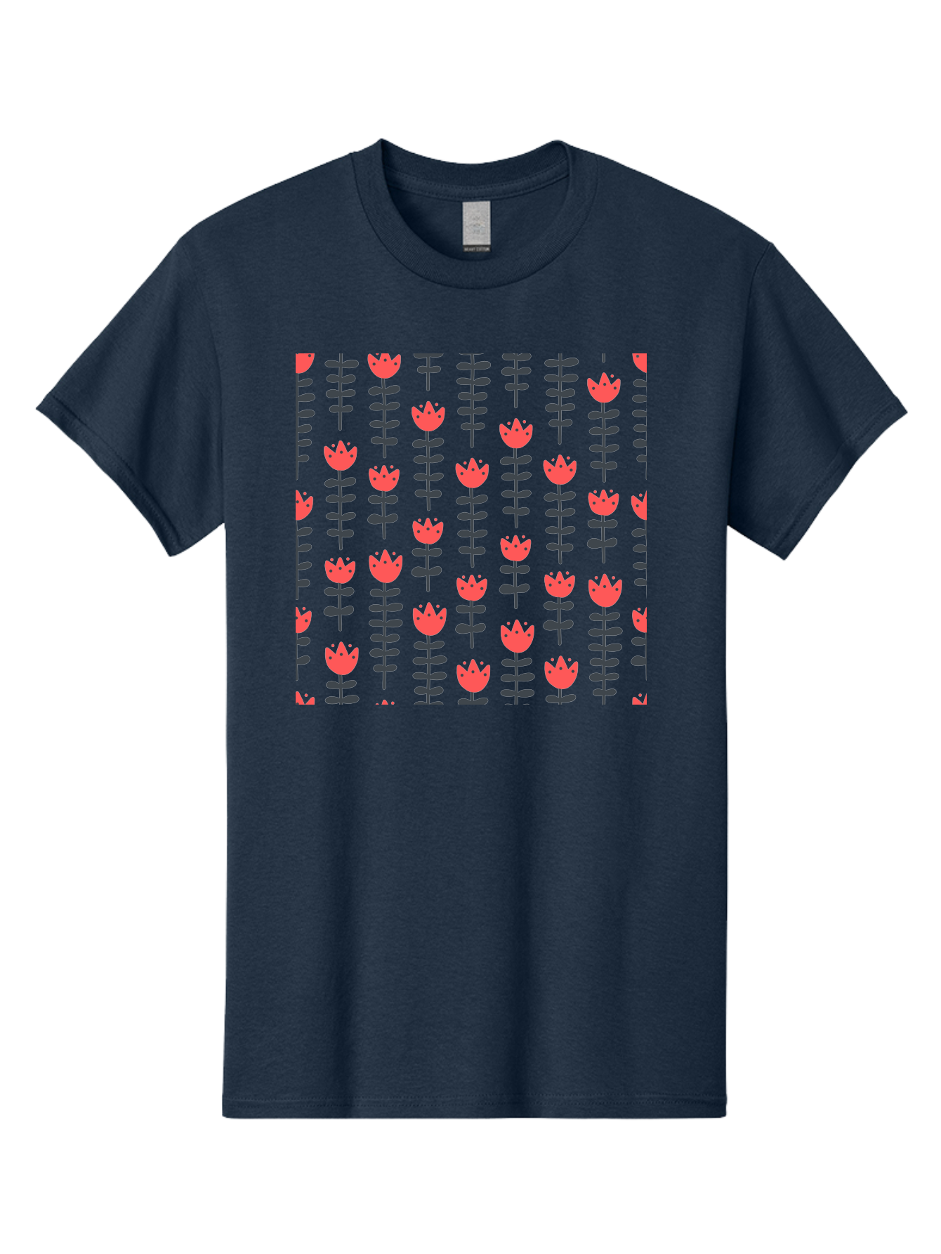 Tulip-Pattern-1 Men'S Graphic Tee, 100% Cotton, Comfortable Casual Summer Wear, Machine Washable, Tulip Pattern, Red Tulips, Black Stems, Floral Design, Repeating Pattern, Minimalist Style, Botanical Print, Wallpaper, Textile Design, Aab810