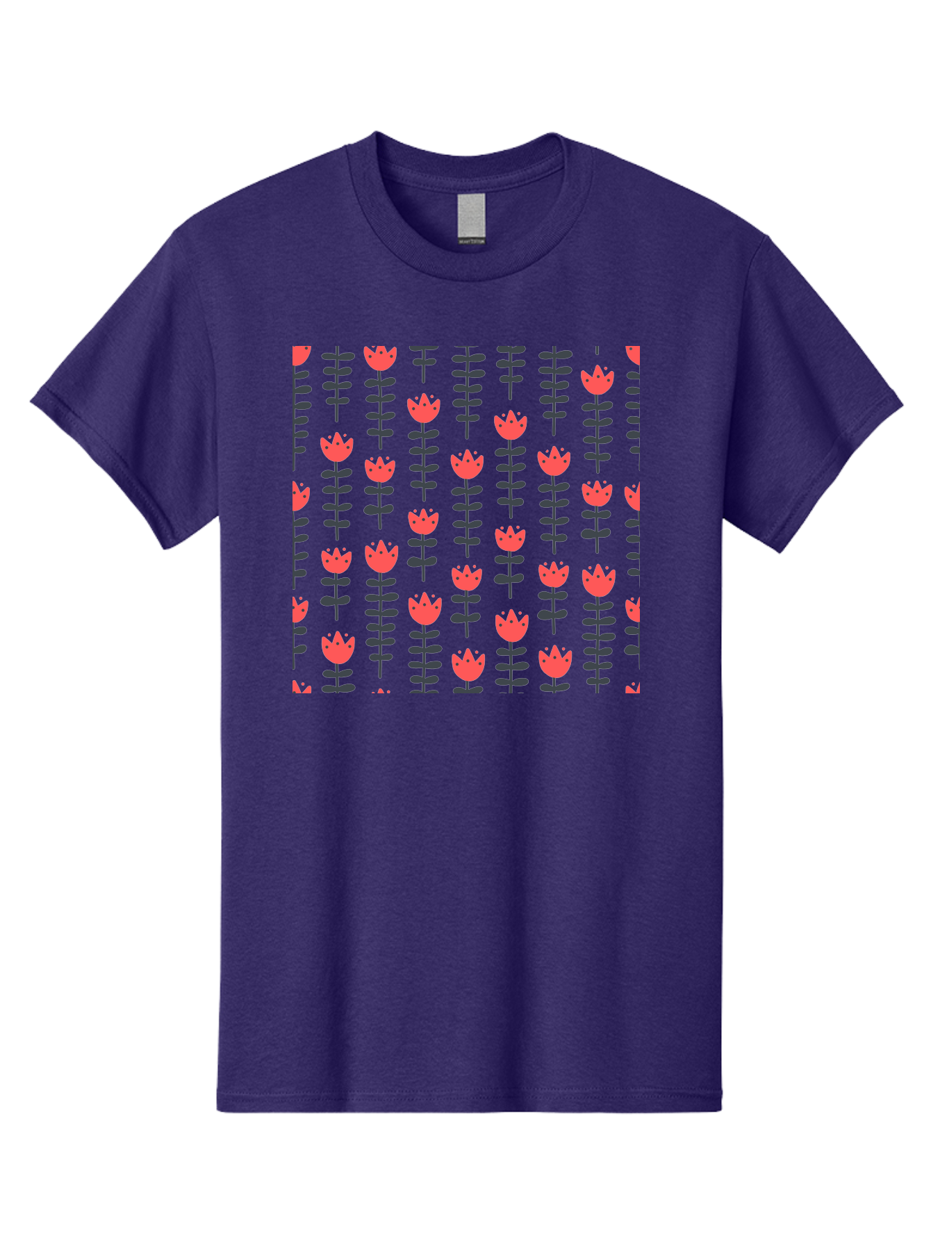 Tulip-Pattern-1 Men'S Graphic Tee, 100% Cotton, Comfortable Casual Summer Wear, Machine Washable, Tulip Pattern, Red Tulips, Black Stems, Floral Design, Repeating Pattern, Minimalist Style, Botanical Print, Wallpaper, Textile Design, Aab810