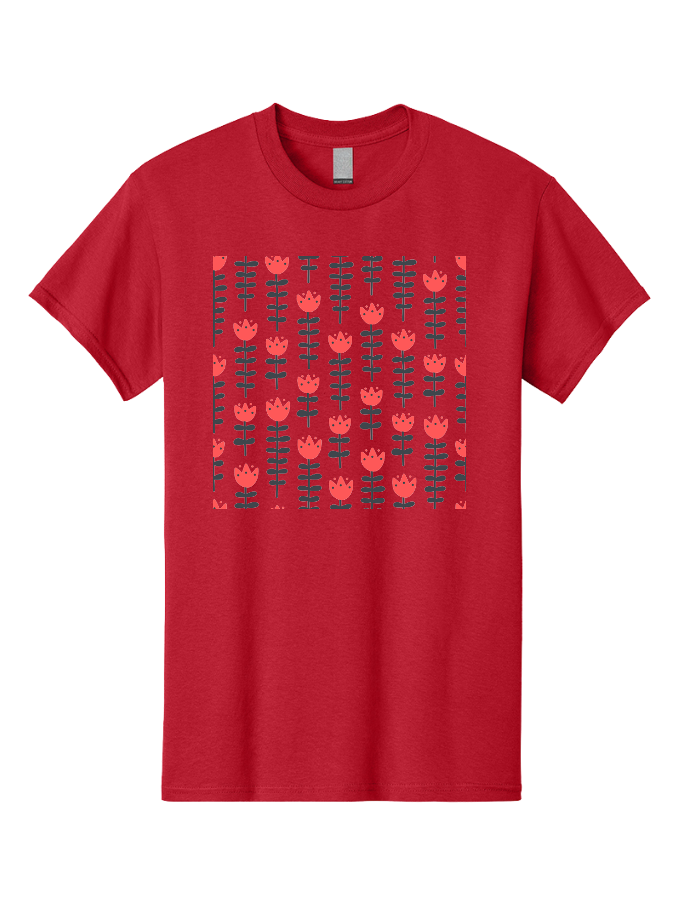 Tulip-Pattern-1 Men'S Graphic Tee, 100% Cotton, Comfortable Casual Summer Wear, Machine Washable, Tulip Pattern, Red Tulips, Black Stems, Floral Design, Repeating Pattern, Minimalist Style, Botanical Print, Wallpaper, Textile Design, Aab810