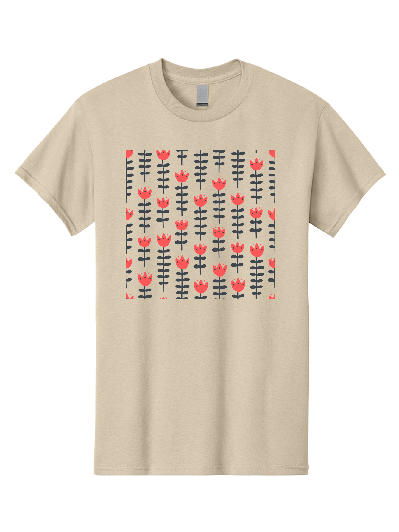 Tulip-Pattern-1 Men'S Graphic Tee, 100% Cotton, Comfortable Casual Summer Wear, Machine Washable, Tulip Pattern, Red Tulips, Black Stems, Floral Design, Repeating Pattern, Minimalist Style, Botanical Print, Wallpaper, Textile Design, Aab810