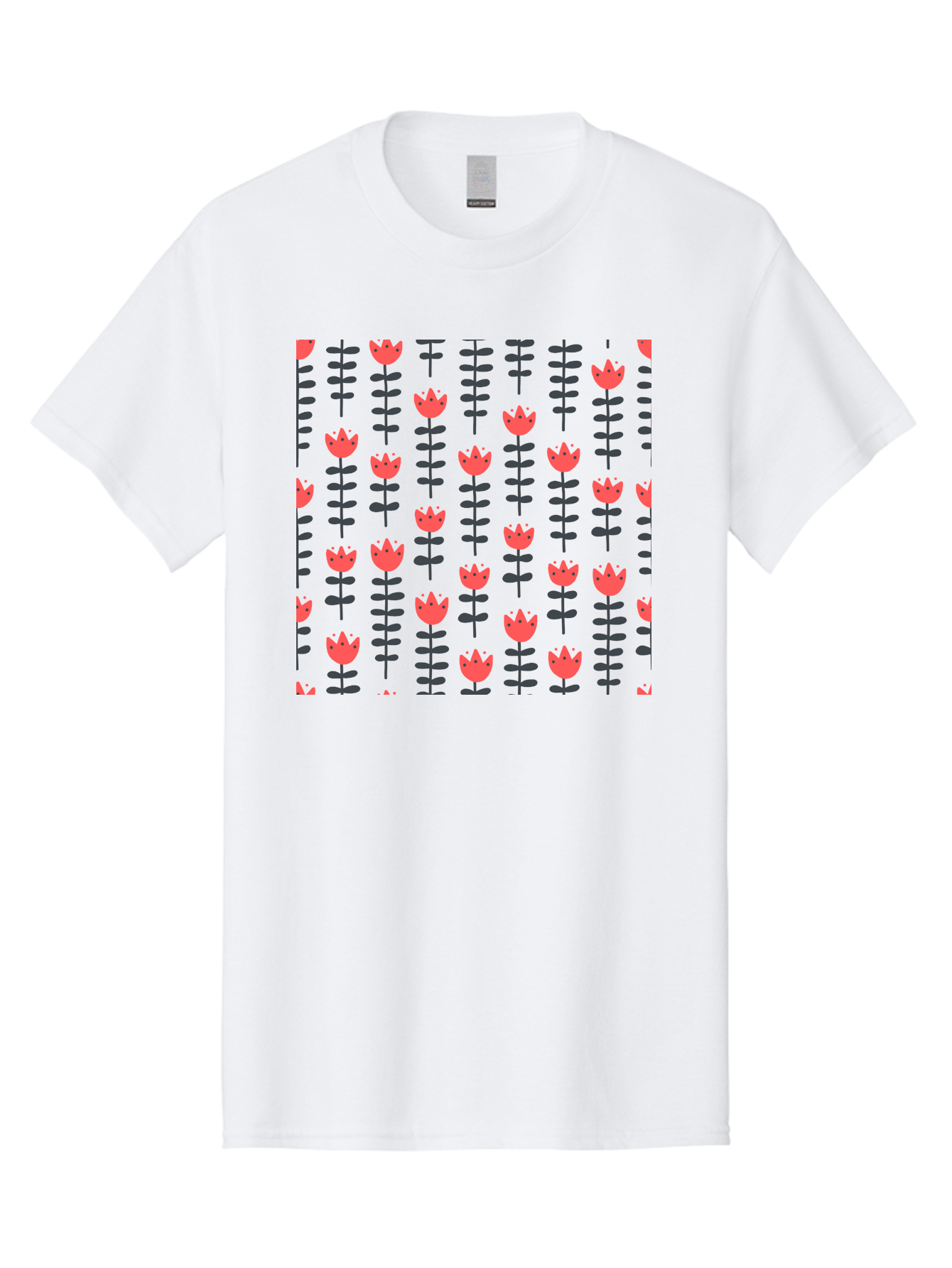 Tulip-Pattern-1 Men'S Graphic Tee, 100% Cotton, Comfortable Casual Summer Wear, Machine Washable, Tulip Pattern, Red Tulips, Black Stems, Floral Design, Repeating Pattern, Minimalist Style, Botanical Print, Wallpaper, Textile Design, Aab810