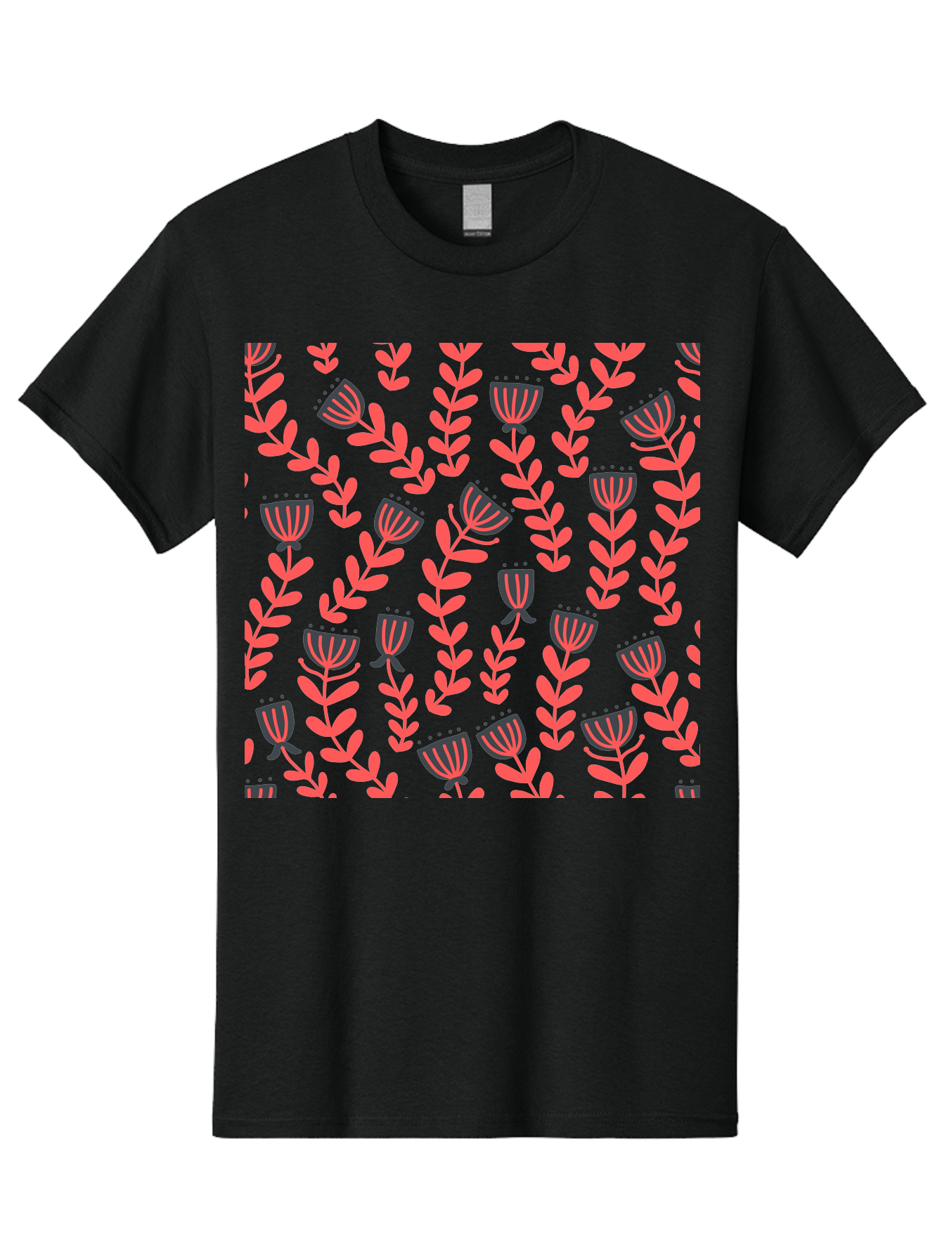 Tulip-Pattern Men'S Graphic Tee, 100% Cotton, Comfortable Casual Summer Wear, Machine Washable, Repeating Pattern, Pink Flowers, Leaves, Floral Design, Abstract Shapes, Vibrant Colors, Striped Patterns, Whimsical Art Aab811