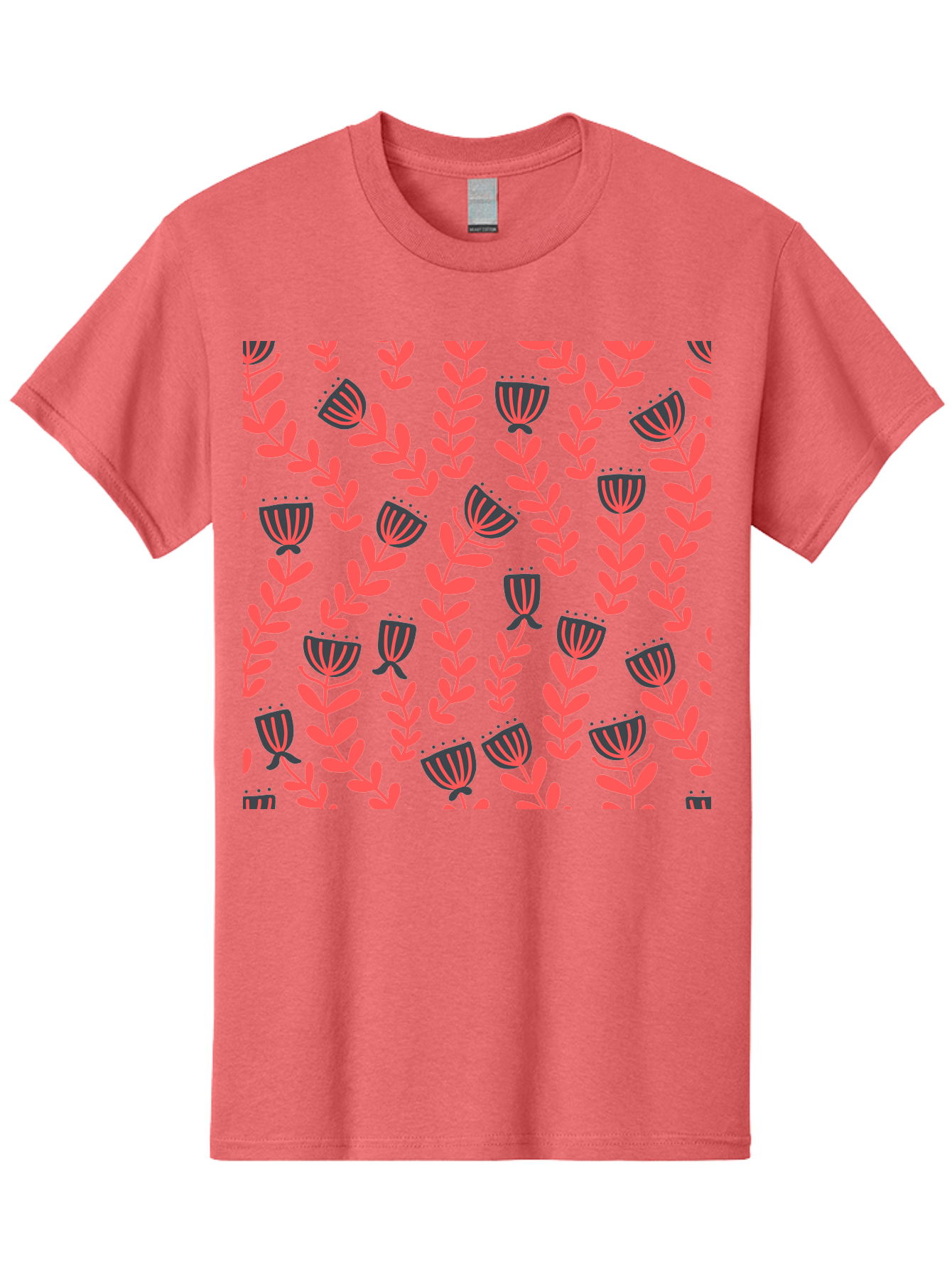 Tulip-Pattern Men'S Graphic Tee, 100% Cotton, Comfortable Casual Summer Wear, Machine Washable, Repeating Pattern, Pink Flowers, Leaves, Floral Design, Abstract Shapes, Vibrant Colors, Striped Patterns, Whimsical Art Aab811