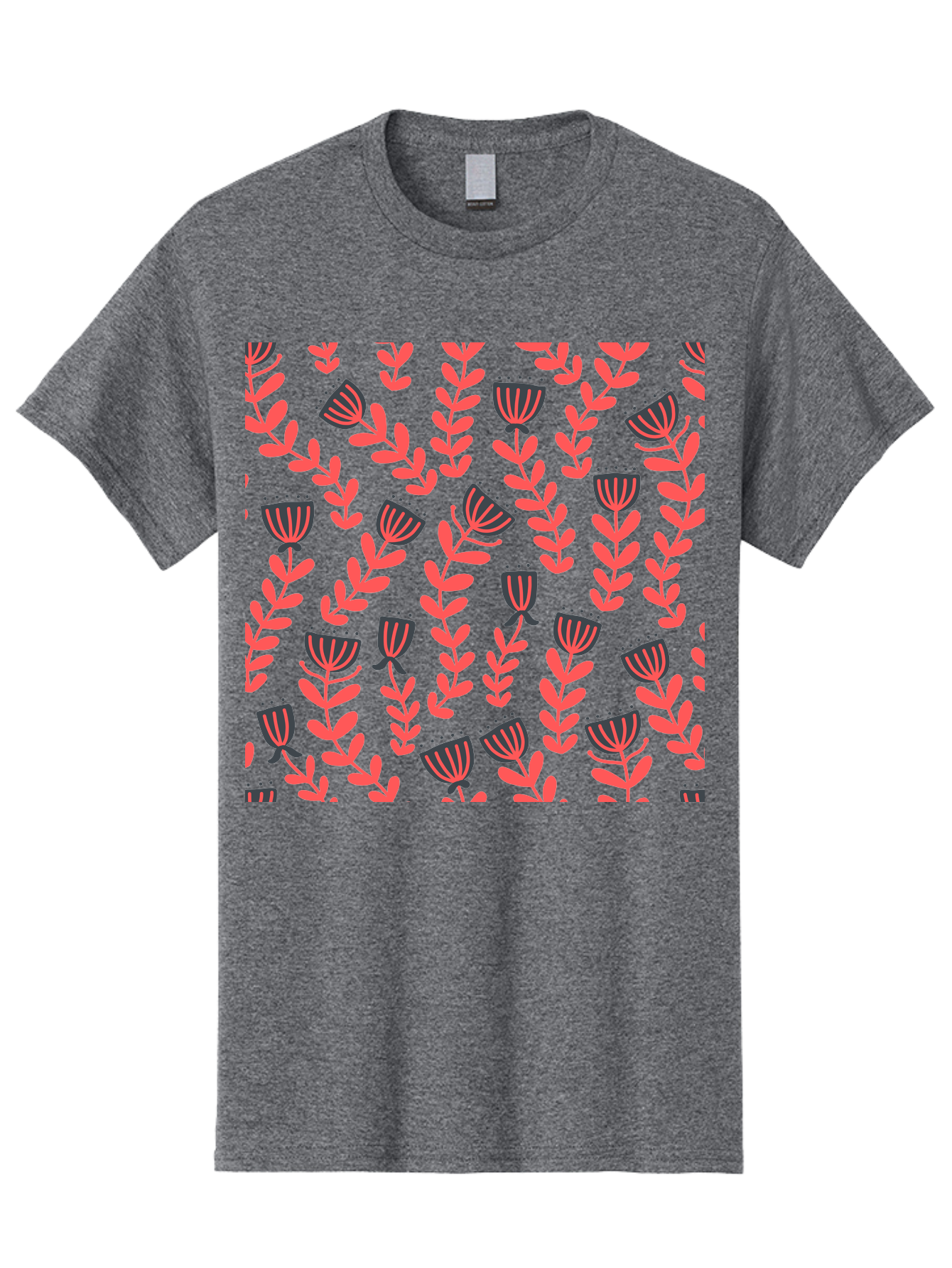 Tulip-Pattern Men'S Graphic Tee, 100% Cotton, Comfortable Casual Summer Wear, Machine Washable, Repeating Pattern, Pink Flowers, Leaves, Floral Design, Abstract Shapes, Vibrant Colors, Striped Patterns, Whimsical Art Aab811
