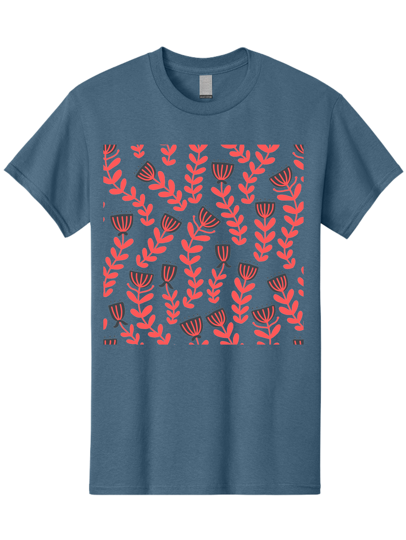Tulip-Pattern Men'S Graphic Tee, 100% Cotton, Comfortable Casual Summer Wear, Machine Washable, Repeating Pattern, Pink Flowers, Leaves, Floral Design, Abstract Shapes, Vibrant Colors, Striped Patterns, Whimsical Art Aab811