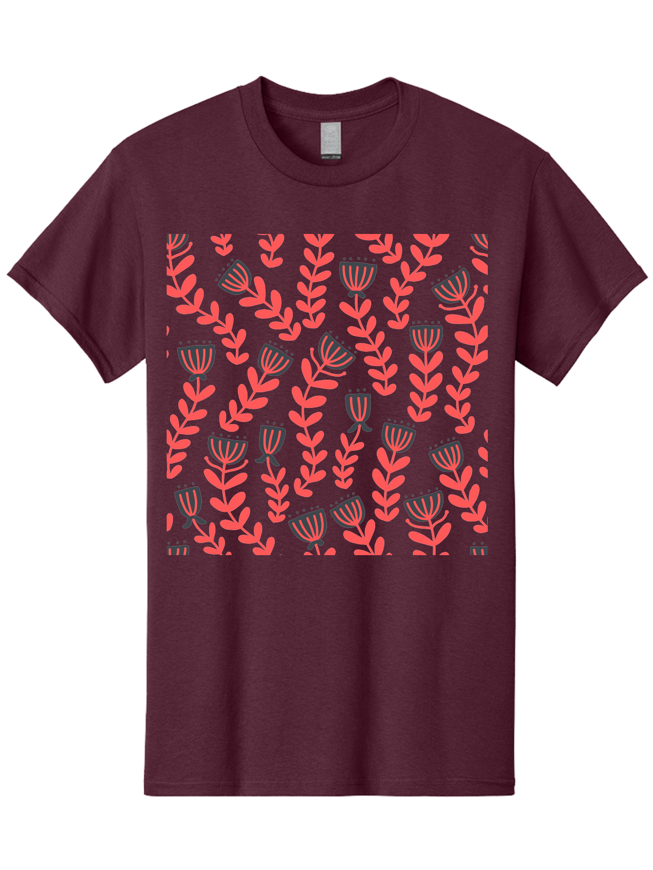 Tulip-Pattern Men'S Graphic Tee, 100% Cotton, Comfortable Casual Summer Wear, Machine Washable, Repeating Pattern, Pink Flowers, Leaves, Floral Design, Abstract Shapes, Vibrant Colors, Striped Patterns, Whimsical Art Aab811