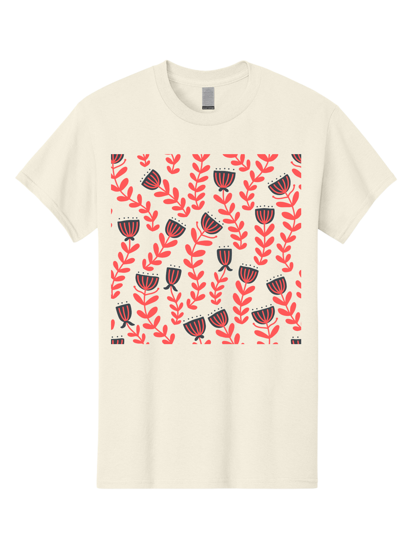 Tulip-Pattern Men'S Graphic Tee, 100% Cotton, Comfortable Casual Summer Wear, Machine Washable, Repeating Pattern, Pink Flowers, Leaves, Floral Design, Abstract Shapes, Vibrant Colors, Striped Patterns, Whimsical Art Aab811