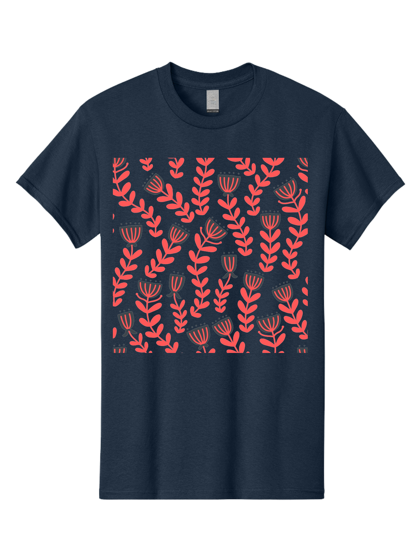 Tulip-Pattern Men'S Graphic Tee, 100% Cotton, Comfortable Casual Summer Wear, Machine Washable, Repeating Pattern, Pink Flowers, Leaves, Floral Design, Abstract Shapes, Vibrant Colors, Striped Patterns, Whimsical Art Aab811
