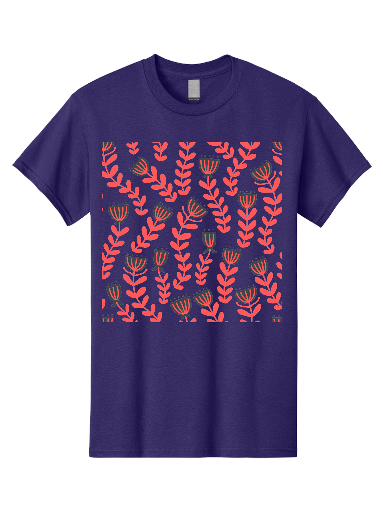 Tulip-Pattern Men'S Graphic Tee, 100% Cotton, Comfortable Casual Summer Wear, Machine Washable, Repeating Pattern, Pink Flowers, Leaves, Floral Design, Abstract Shapes, Vibrant Colors, Striped Patterns, Whimsical Art Aab811