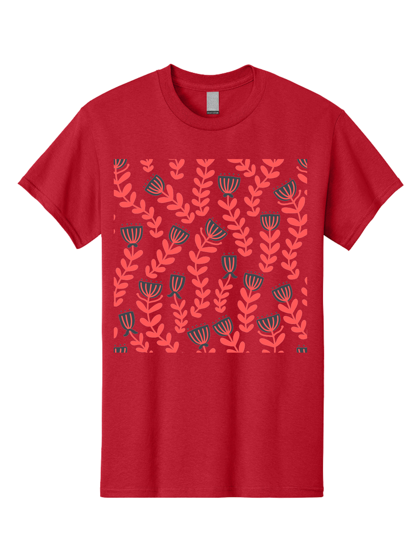 Tulip-Pattern Men'S Graphic Tee, 100% Cotton, Comfortable Casual Summer Wear, Machine Washable, Repeating Pattern, Pink Flowers, Leaves, Floral Design, Abstract Shapes, Vibrant Colors, Striped Patterns, Whimsical Art Aab811