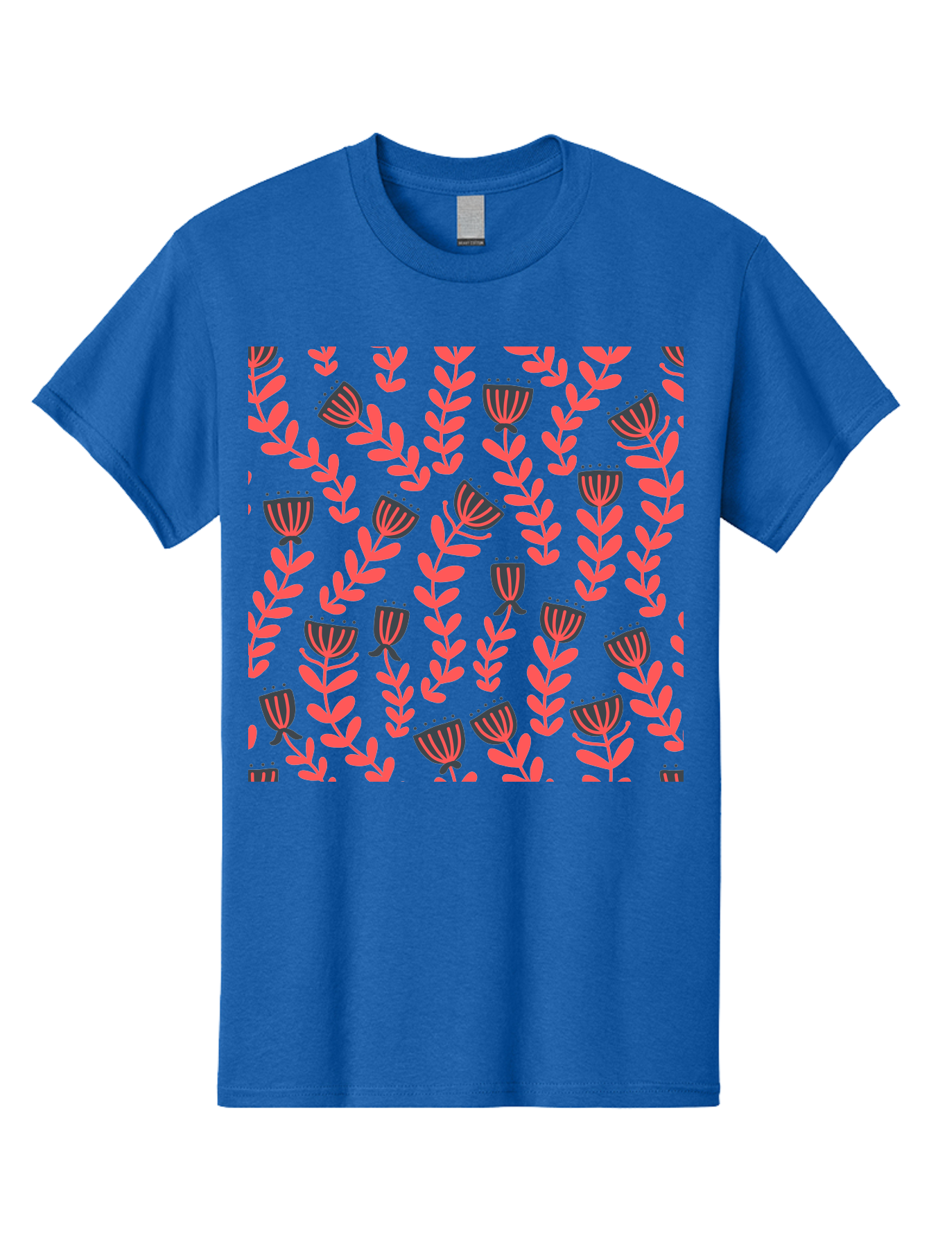 Tulip-Pattern Men'S Graphic Tee, 100% Cotton, Comfortable Casual Summer Wear, Machine Washable, Repeating Pattern, Pink Flowers, Leaves, Floral Design, Abstract Shapes, Vibrant Colors, Striped Patterns, Whimsical Art Aab811