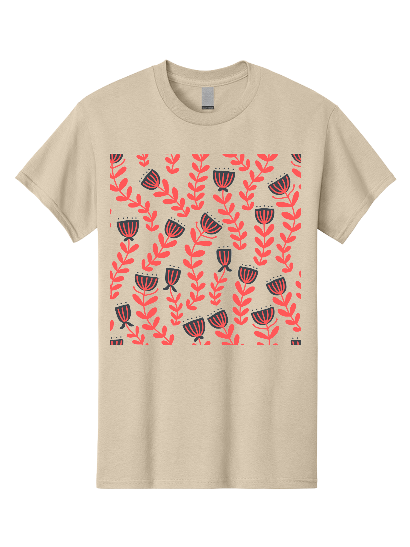 Tulip-Pattern Men'S Graphic Tee, 100% Cotton, Comfortable Casual Summer Wear, Machine Washable, Repeating Pattern, Pink Flowers, Leaves, Floral Design, Abstract Shapes, Vibrant Colors, Striped Patterns, Whimsical Art Aab811