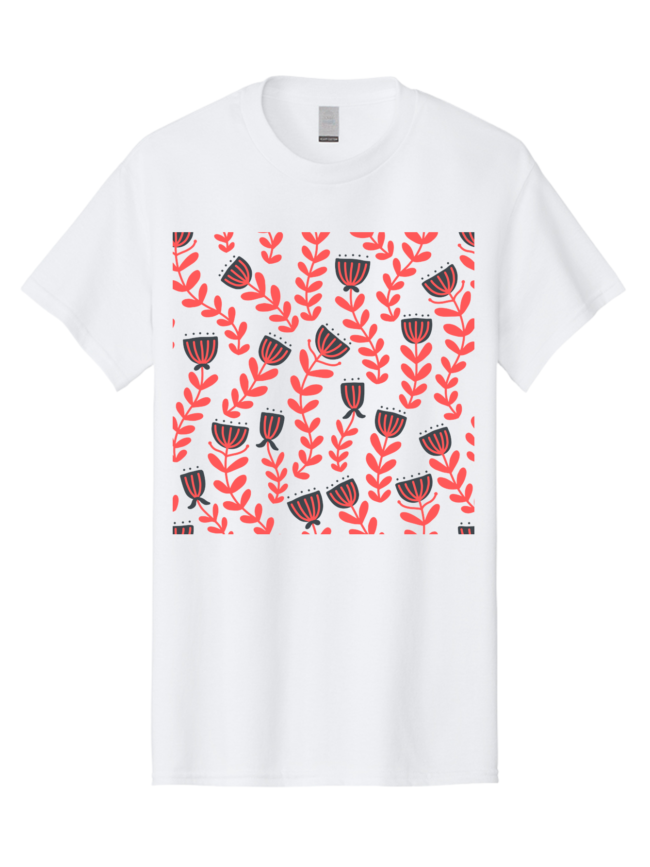 Tulip-Pattern Men'S Graphic Tee, 100% Cotton, Comfortable Casual Summer Wear, Machine Washable, Repeating Pattern, Pink Flowers, Leaves, Floral Design, Abstract Shapes, Vibrant Colors, Striped Patterns, Whimsical Art Aab811