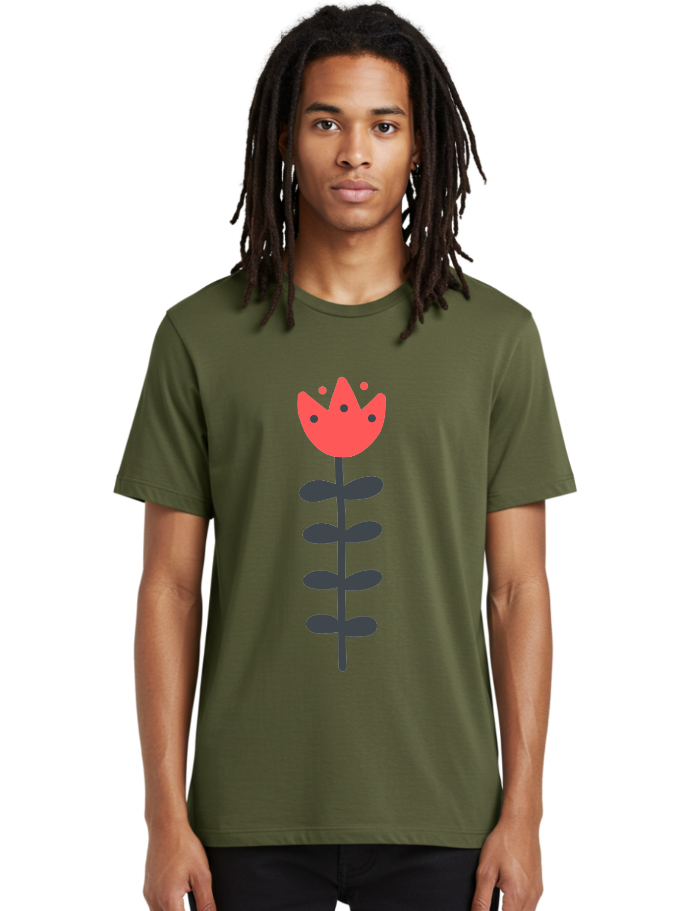 Tulip Men'S Graphic Tee, 100% Cotton, Comfortable Casual Summer Wear, Machine Washable, Red Tulip, Simple Flower, Minimalist Design, Floral Illustration, Cute Cartoon Flower, Vibrant Red Petals, Simple Stem, Black Leaves Aab812