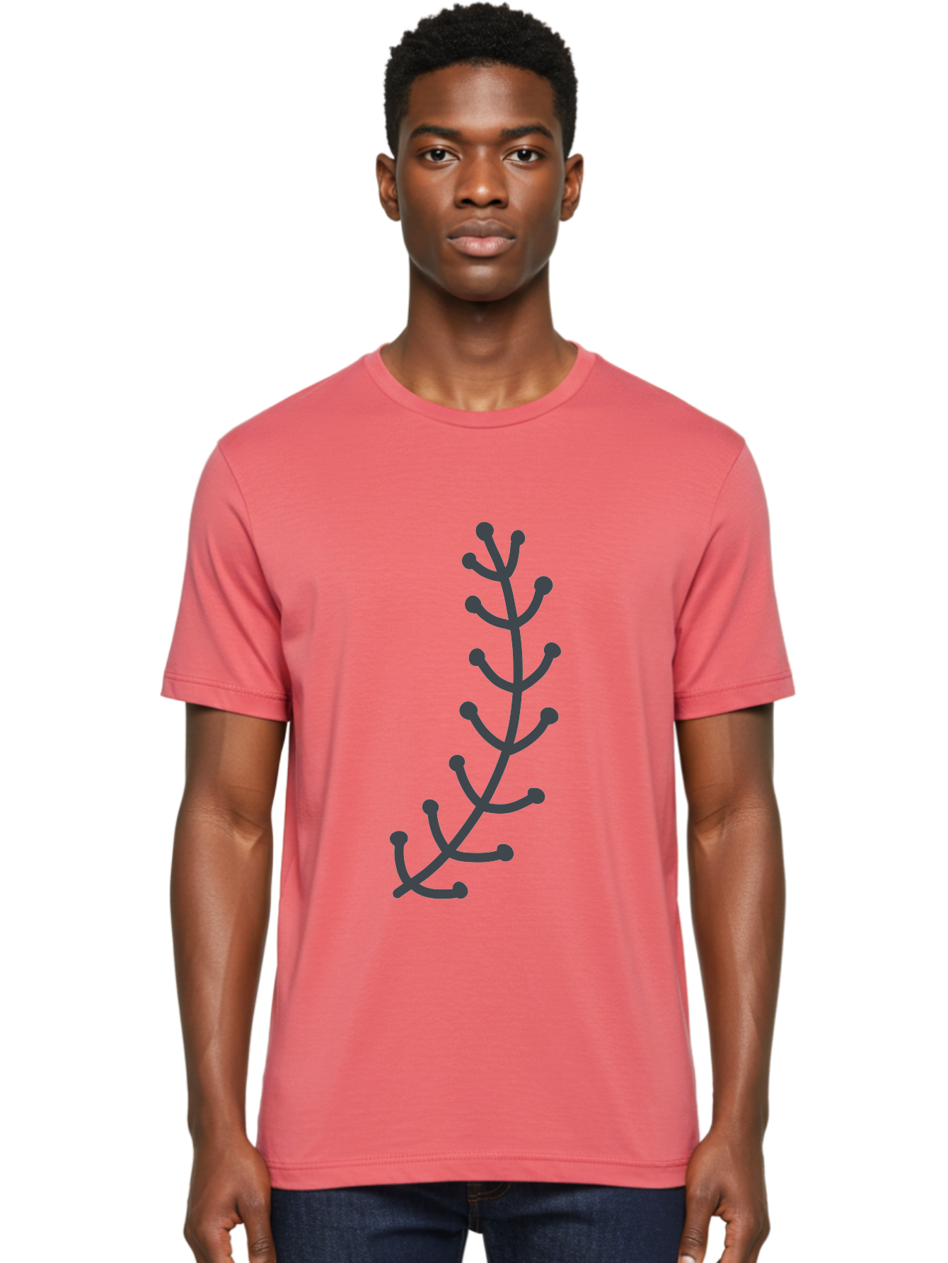 Twig Men'S Graphic Tee, 100% Cotton, Comfortable Casual Summer Wear, Machine Washable, Simple Plant Illustration, Purple Stems, Rounded Leaves, Digital Art, Minimalist Design, Abstract Botanical Aab814
