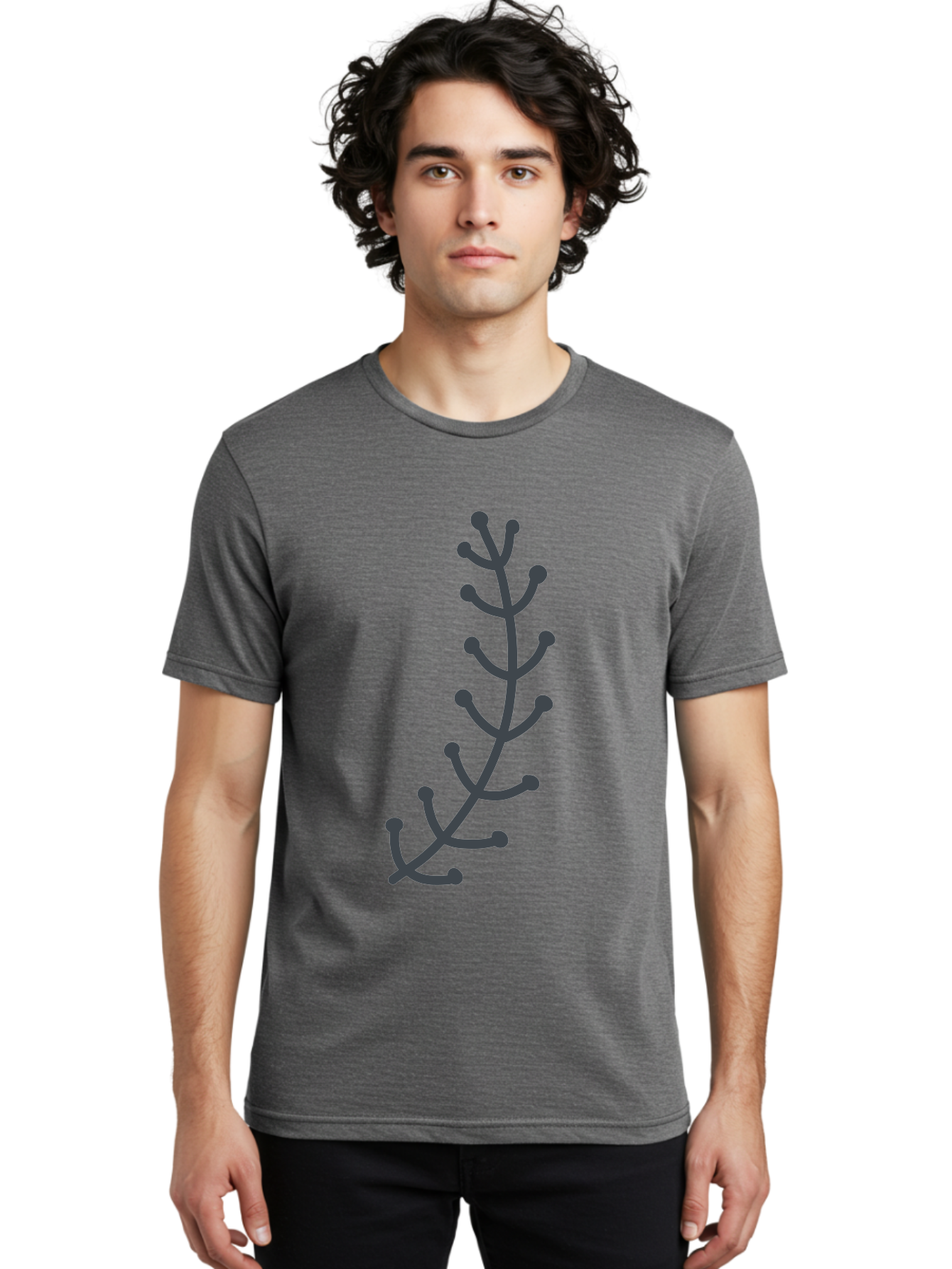 Twig Men'S Graphic Tee, 100% Cotton, Comfortable Casual Summer Wear, Machine Washable, Simple Plant Illustration, Purple Stems, Rounded Leaves, Digital Art, Minimalist Design, Abstract Botanical Aab814