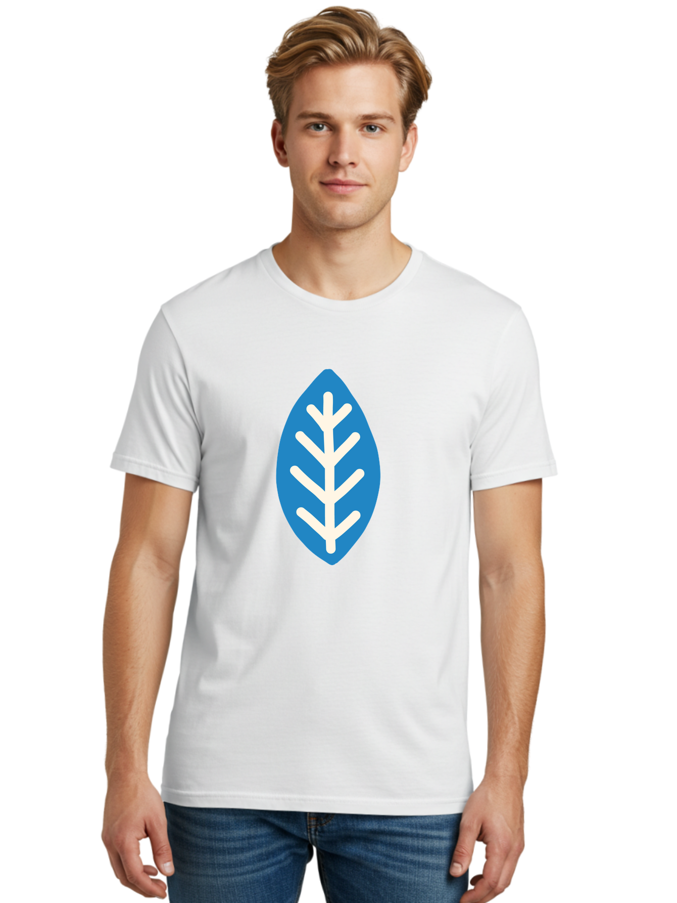 White-Leaf Men'S Graphic Tee, 100% Cotton, Comfortable Casual Summer Wear, Machine Washable, White Branch, Leaf Symbol, Nature Icon, Simple Design, Minimalistic Art, Eco-Friendly Logo, Stylized Leaf Aab817