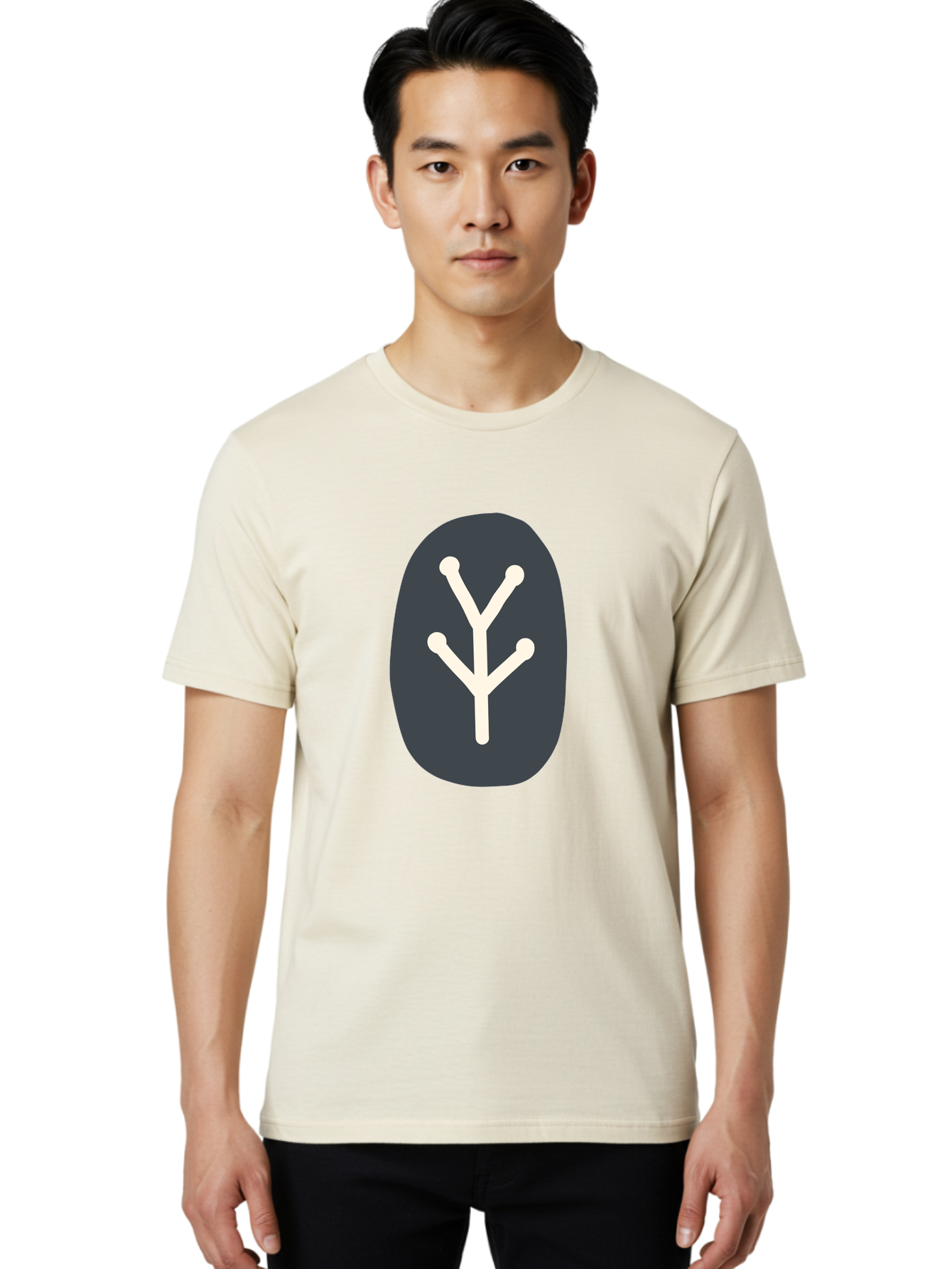 Y-Symbol Men'S Graphic Tee, 100% Cotton, Comfortable Casual Summer Wear, Machine Washable, White Y Symbol, Minimalist Design, Simple Icon, Abstract Logo, Stylized Letter, Modern Graphic Aab818