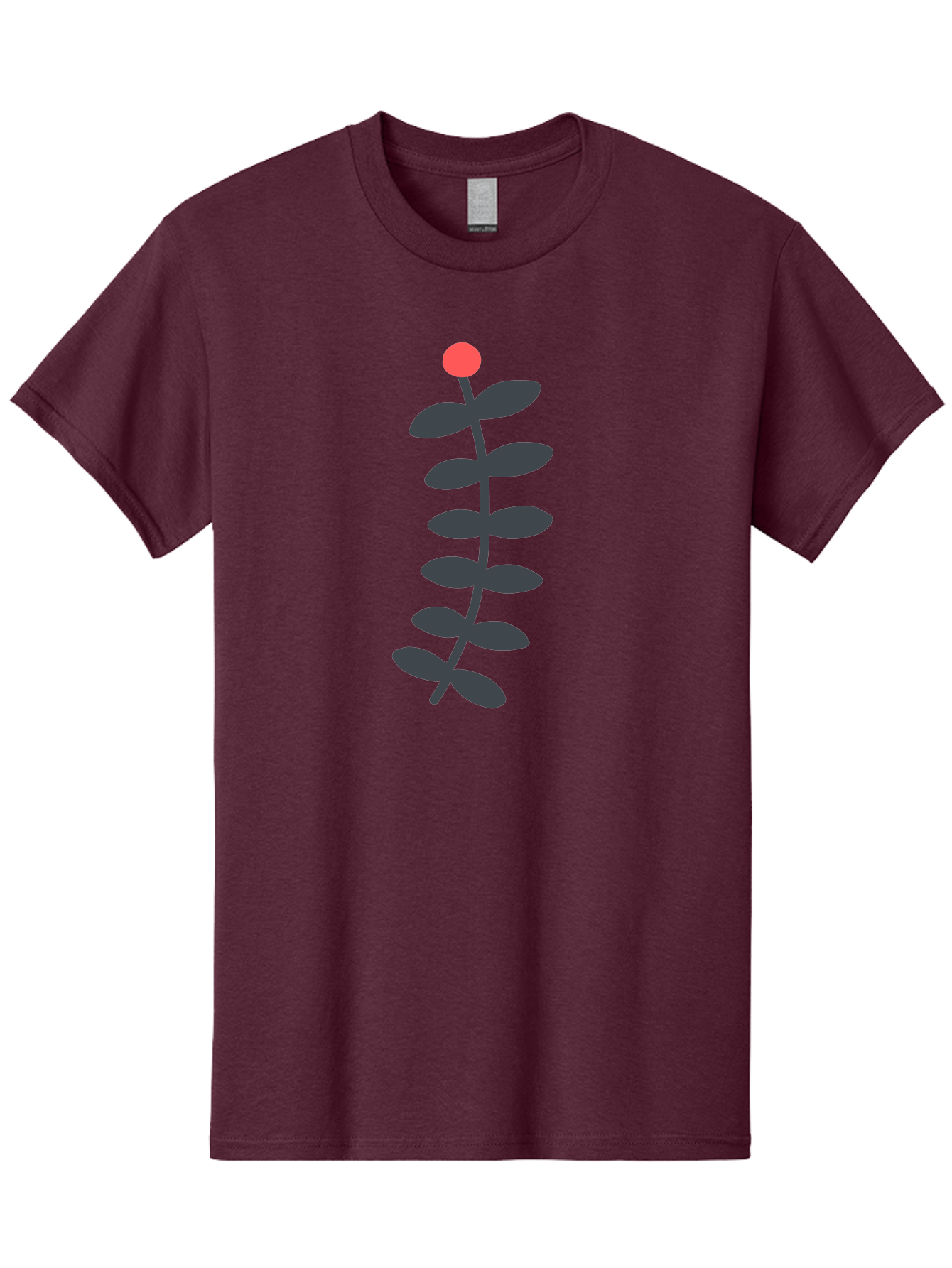 Zig-Zag-Plant Men'S Graphic Tee, 100% Cotton, Comfortable Casual Summer Wear, Machine Washable, Plant Stem, Dark Grey Leaves, Red Bud, Minimalist Design, Simple Shape, Botanical Illustration, Modern Art Aab819