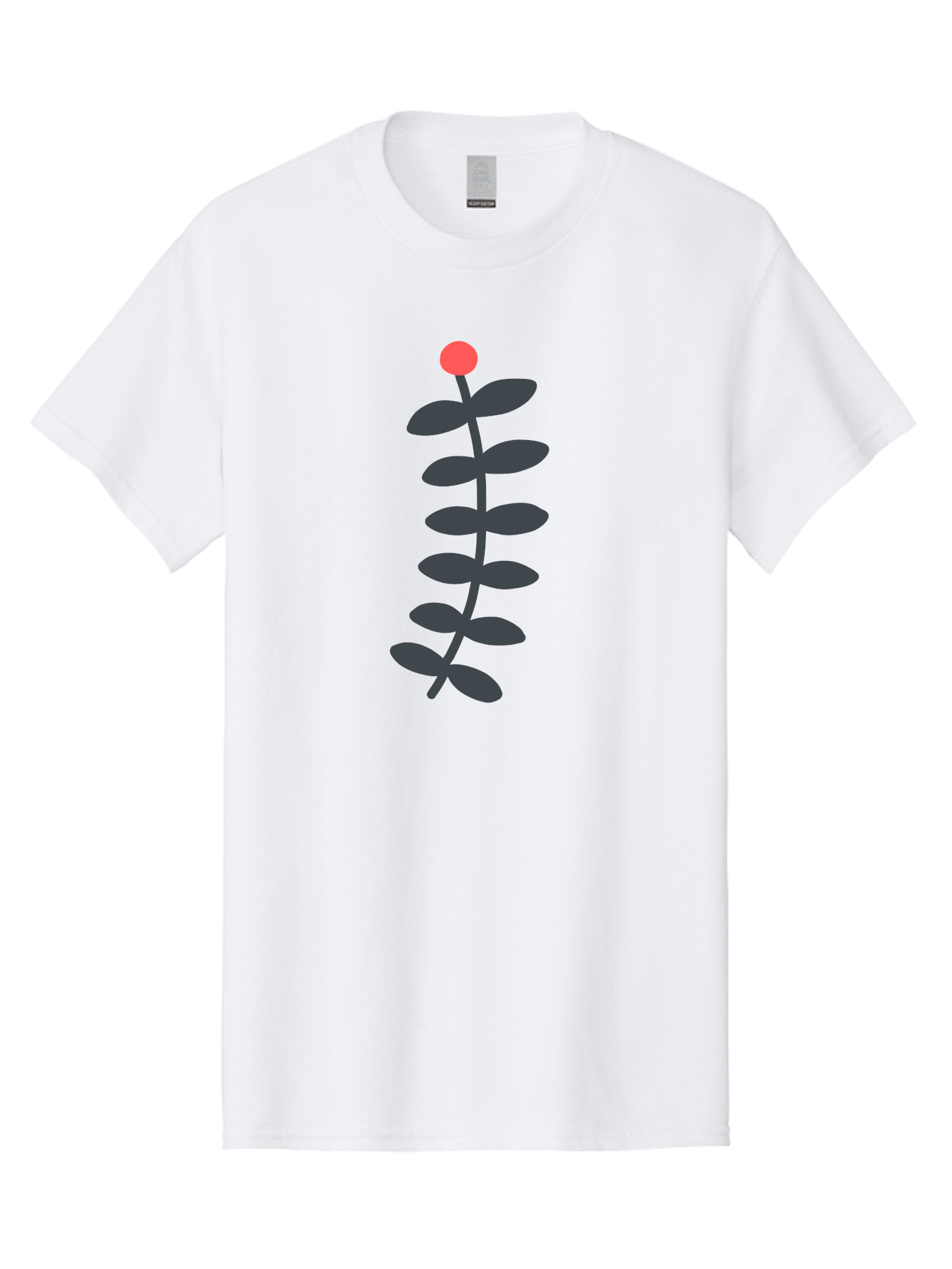 Zig-Zag-Plant Men'S Graphic Tee, 100% Cotton, Comfortable Casual Summer Wear, Machine Washable, Plant Stem, Dark Grey Leaves, Red Bud, Minimalist Design, Simple Shape, Botanical Illustration, Modern Art Aab819