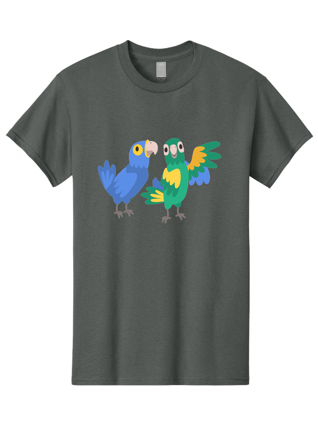 Blue-And-Green-Parrot Men'S Graphic Tee, 100% Cotton, Comfortable Casual Summer Wear, Machine Washable, Cartoon Parrots, Colorful Birds, Blue Parrot, Green Parrot, Yellow Accents, Bird Illustration, Vibrant Feathers, Talking Birds, Aab820