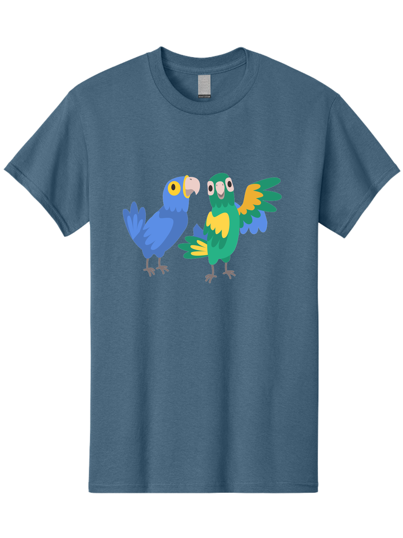 Blue-And-Green-Parrot Men'S Graphic Tee, 100% Cotton, Comfortable Casual Summer Wear, Machine Washable, Cartoon Parrots, Colorful Birds, Blue Parrot, Green Parrot, Yellow Accents, Bird Illustration, Vibrant Feathers, Talking Birds, Aab820
