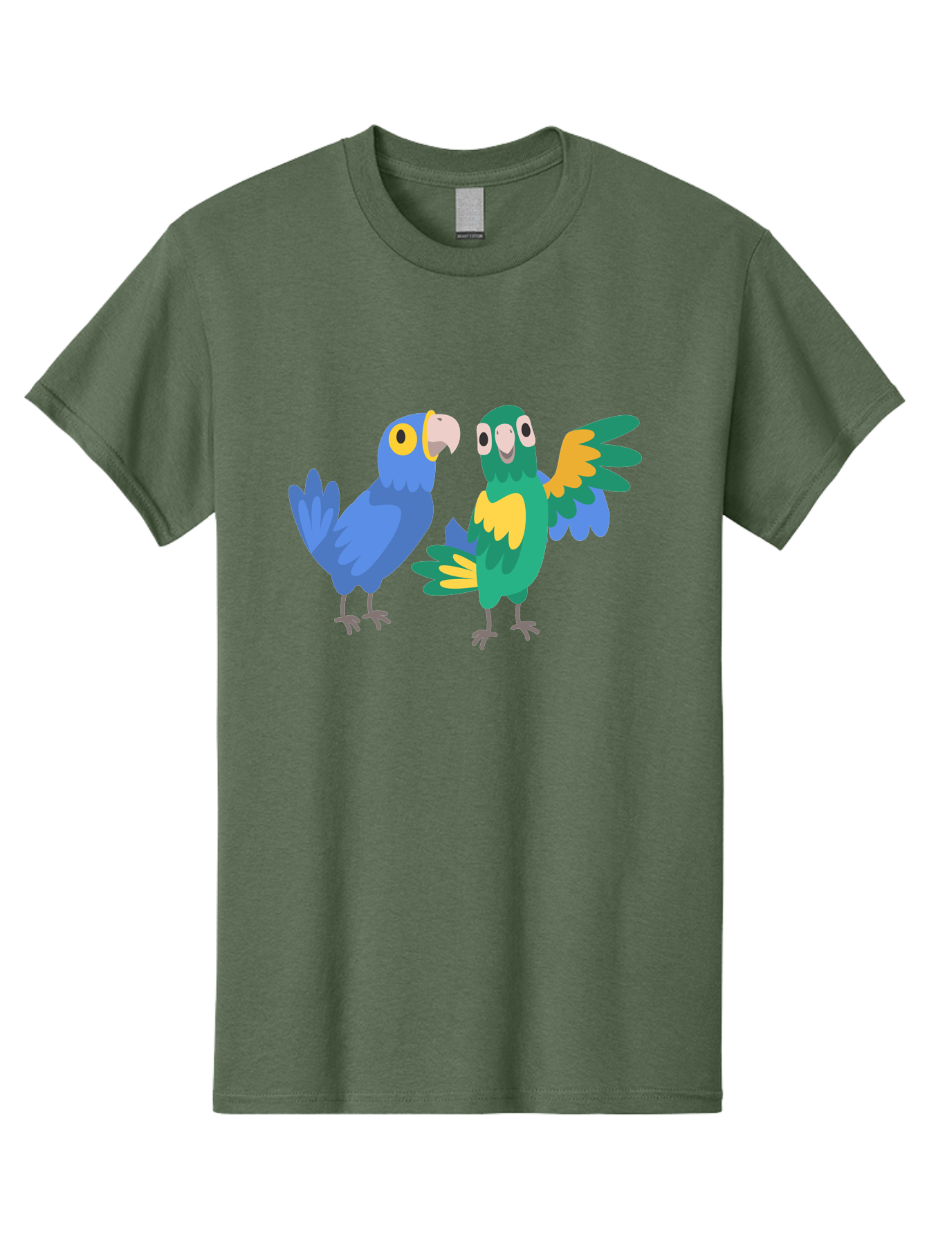 Blue-And-Green-Parrot Men'S Graphic Tee, 100% Cotton, Comfortable Casual Summer Wear, Machine Washable, Cartoon Parrots, Colorful Birds, Blue Parrot, Green Parrot, Yellow Accents, Bird Illustration, Vibrant Feathers, Talking Birds, Aab820