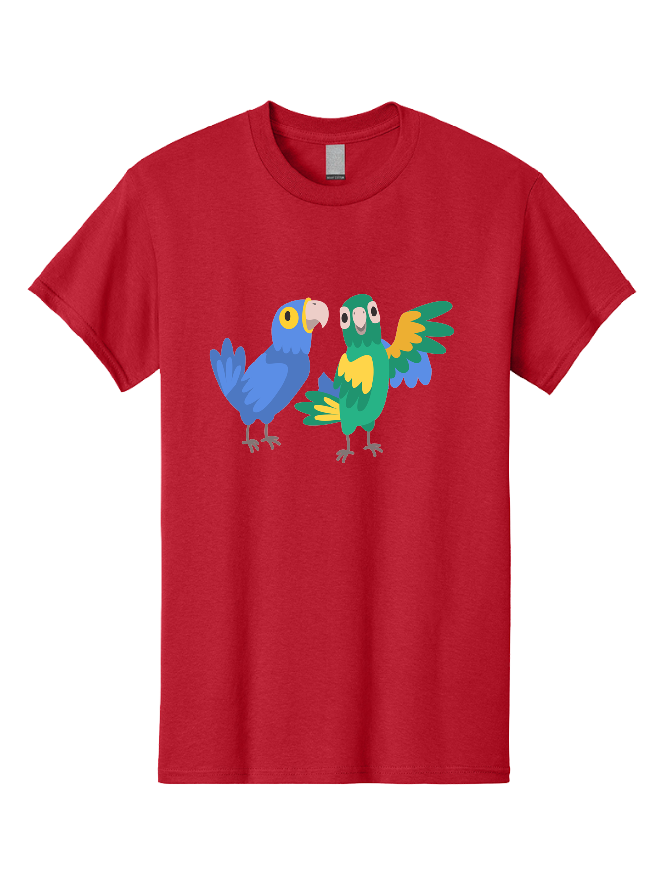 Blue-And-Green-Parrot Men'S Graphic Tee, 100% Cotton, Comfortable Casual Summer Wear, Machine Washable, Cartoon Parrots, Colorful Birds, Blue Parrot, Green Parrot, Yellow Accents, Bird Illustration, Vibrant Feathers, Talking Birds, Aab820