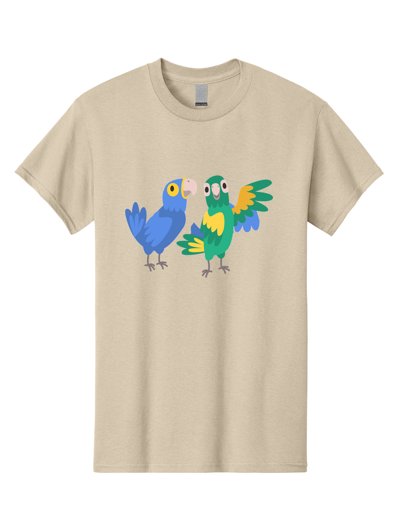 Blue-And-Green-Parrot Men'S Graphic Tee, 100% Cotton, Comfortable Casual Summer Wear, Machine Washable, Cartoon Parrots, Colorful Birds, Blue Parrot, Green Parrot, Yellow Accents, Bird Illustration, Vibrant Feathers, Talking Birds, Aab820