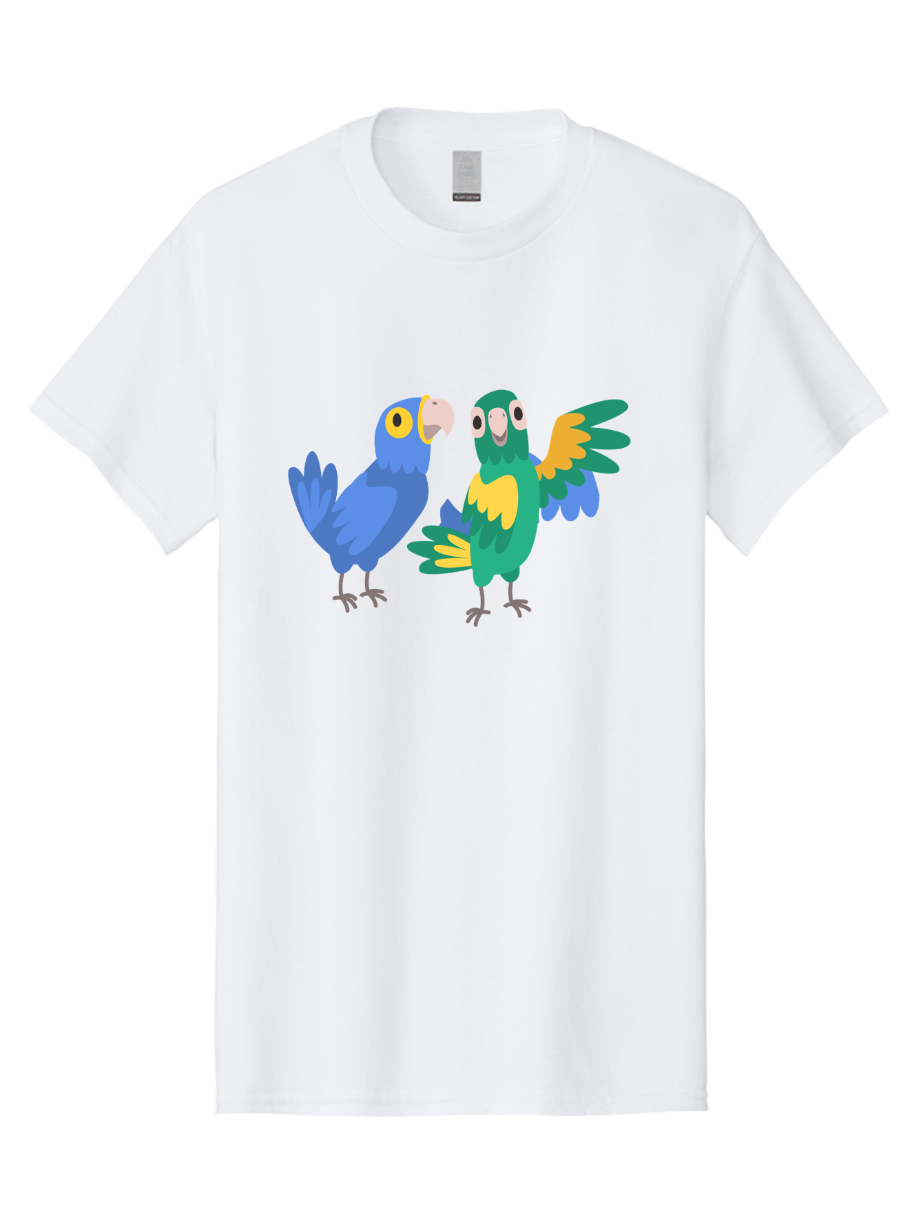 Blue-And-Green-Parrot Men'S Graphic Tee, 100% Cotton, Comfortable Casual Summer Wear, Machine Washable, Cartoon Parrots, Colorful Birds, Blue Parrot, Green Parrot, Yellow Accents, Bird Illustration, Vibrant Feathers, Talking Birds, Aab820