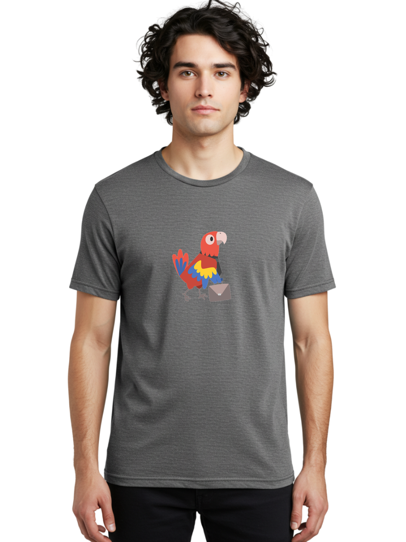 Business-Parrot Men'S Graphic Tee, 100% Cotton, Comfortable Casual Summer Wear, Machine Washable, Cartoon Parrot, Colorful Bird, Briefcase, Business Attire, Office Worker, Tropical Twist, Modern Illustration, Professional Bird, Aab821