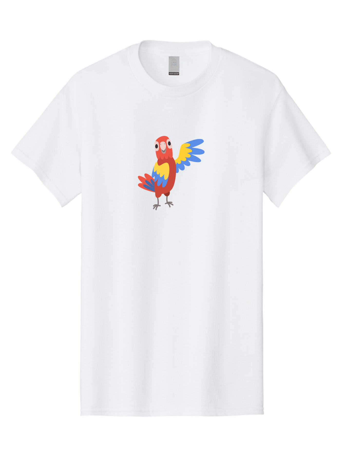 Colorful-Macaw Men'S Graphic Tee, 100% Cotton, Comfortable Casual Summer Wear, Machine Washable, Cartoon Parrot, Colorful Bird, Red, Yellow, Blue Feathers, Vibrant Plumage, Playful Design, Simple Illustration, Cartoon Character Aab823
