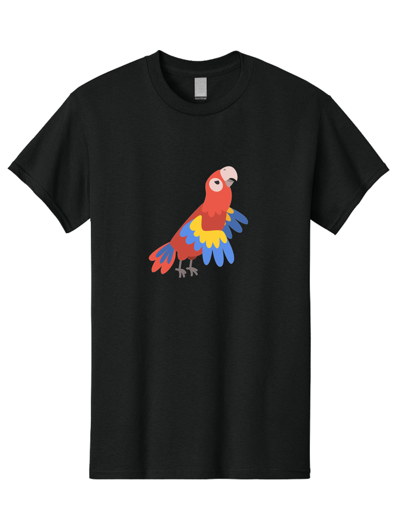 Colorful-Parrot-1 Men'S Graphic Tee, 100% Cotton, Comfortable Casual Summer Wear, Machine Washable, Colorful Parrot, Macaw Bird, Vibrant Plumage, Red, Blue, And Yellow Feathers, Tropical Bird, Cartoon Illustration, Playful Design, Aab824