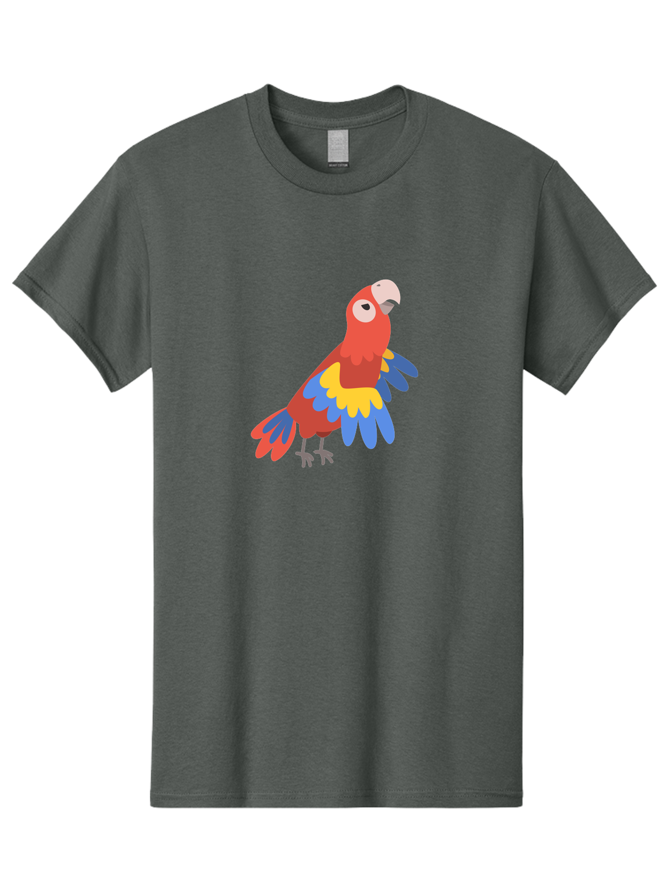Colorful-Parrot-1 Men'S Graphic Tee, 100% Cotton, Comfortable Casual Summer Wear, Machine Washable, Colorful Parrot, Macaw Bird, Vibrant Plumage, Red, Blue, And Yellow Feathers, Tropical Bird, Cartoon Illustration, Playful Design, Aab824