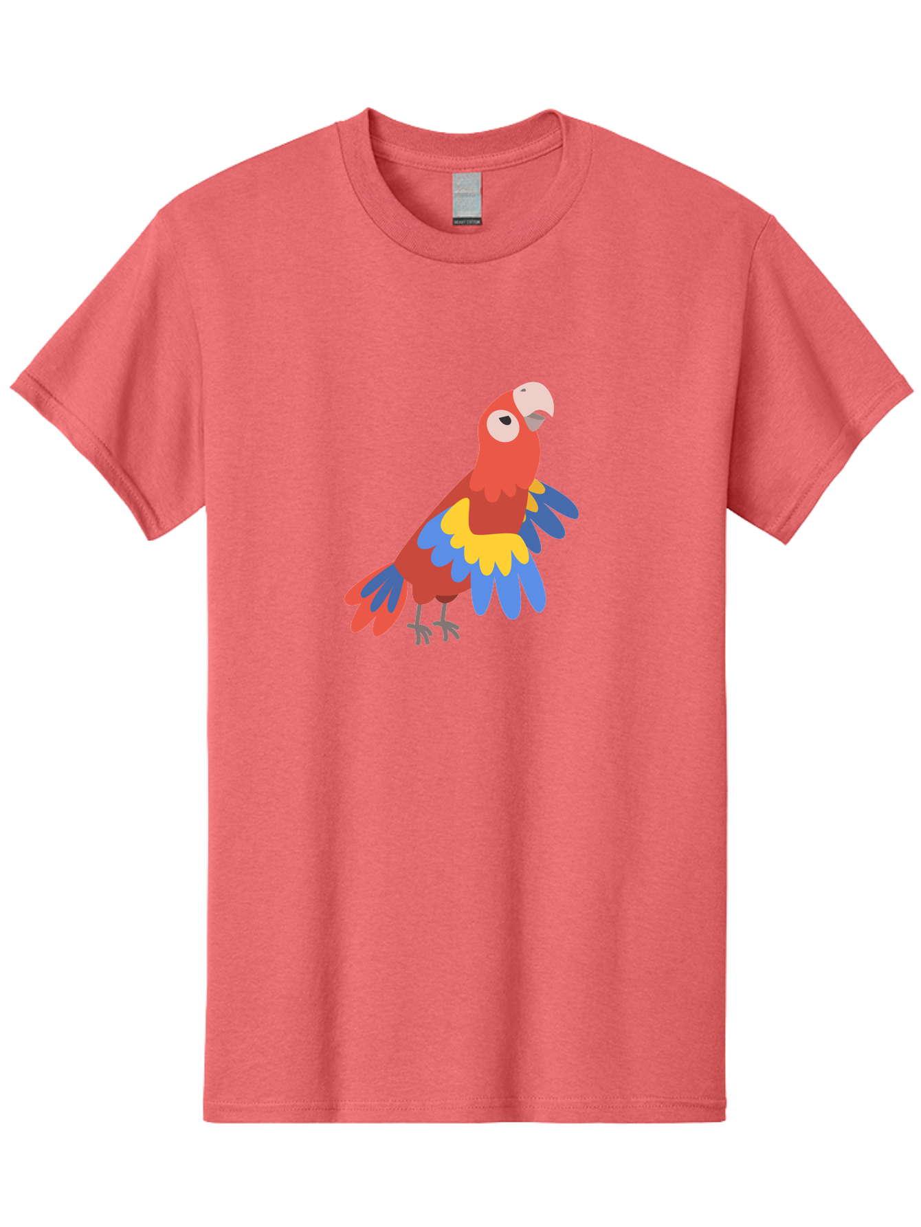 Colorful-Parrot-1 Men'S Graphic Tee, 100% Cotton, Comfortable Casual Summer Wear, Machine Washable, Colorful Parrot, Macaw Bird, Vibrant Plumage, Red, Blue, And Yellow Feathers, Tropical Bird, Cartoon Illustration, Playful Design, Aab824