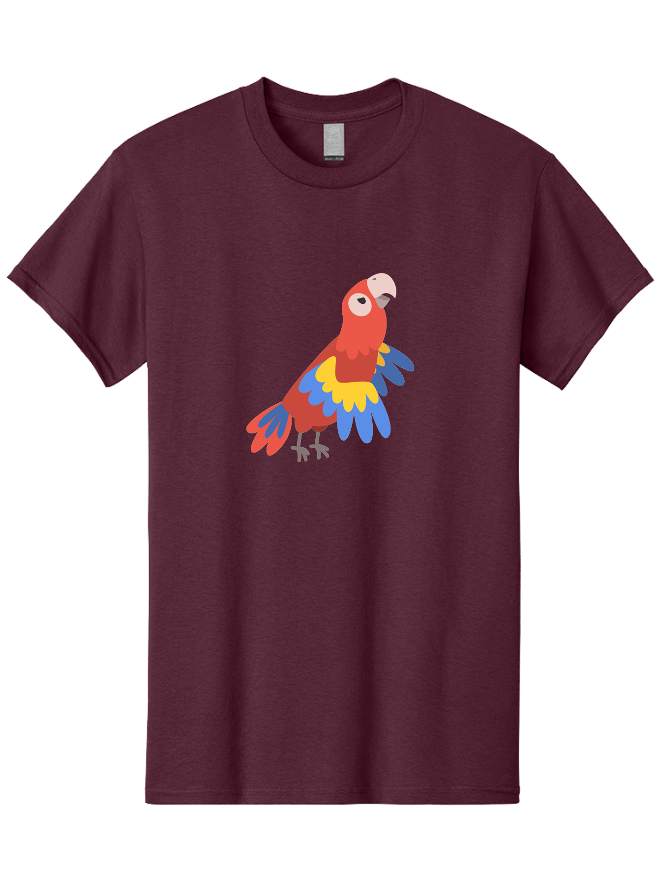 Colorful-Parrot-1 Men'S Graphic Tee, 100% Cotton, Comfortable Casual Summer Wear, Machine Washable, Colorful Parrot, Macaw Bird, Vibrant Plumage, Red, Blue, And Yellow Feathers, Tropical Bird, Cartoon Illustration, Playful Design, Aab824