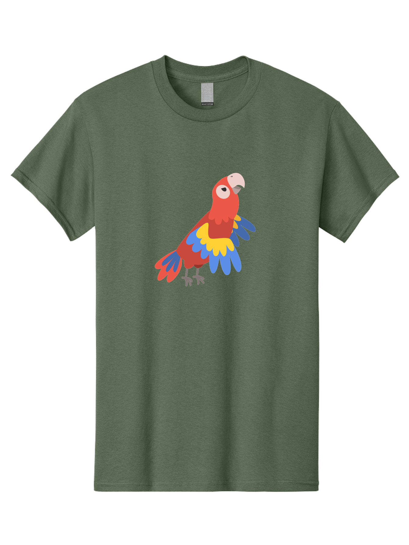Colorful-Parrot-1 Men'S Graphic Tee, 100% Cotton, Comfortable Casual Summer Wear, Machine Washable, Colorful Parrot, Macaw Bird, Vibrant Plumage, Red, Blue, And Yellow Feathers, Tropical Bird, Cartoon Illustration, Playful Design, Aab824