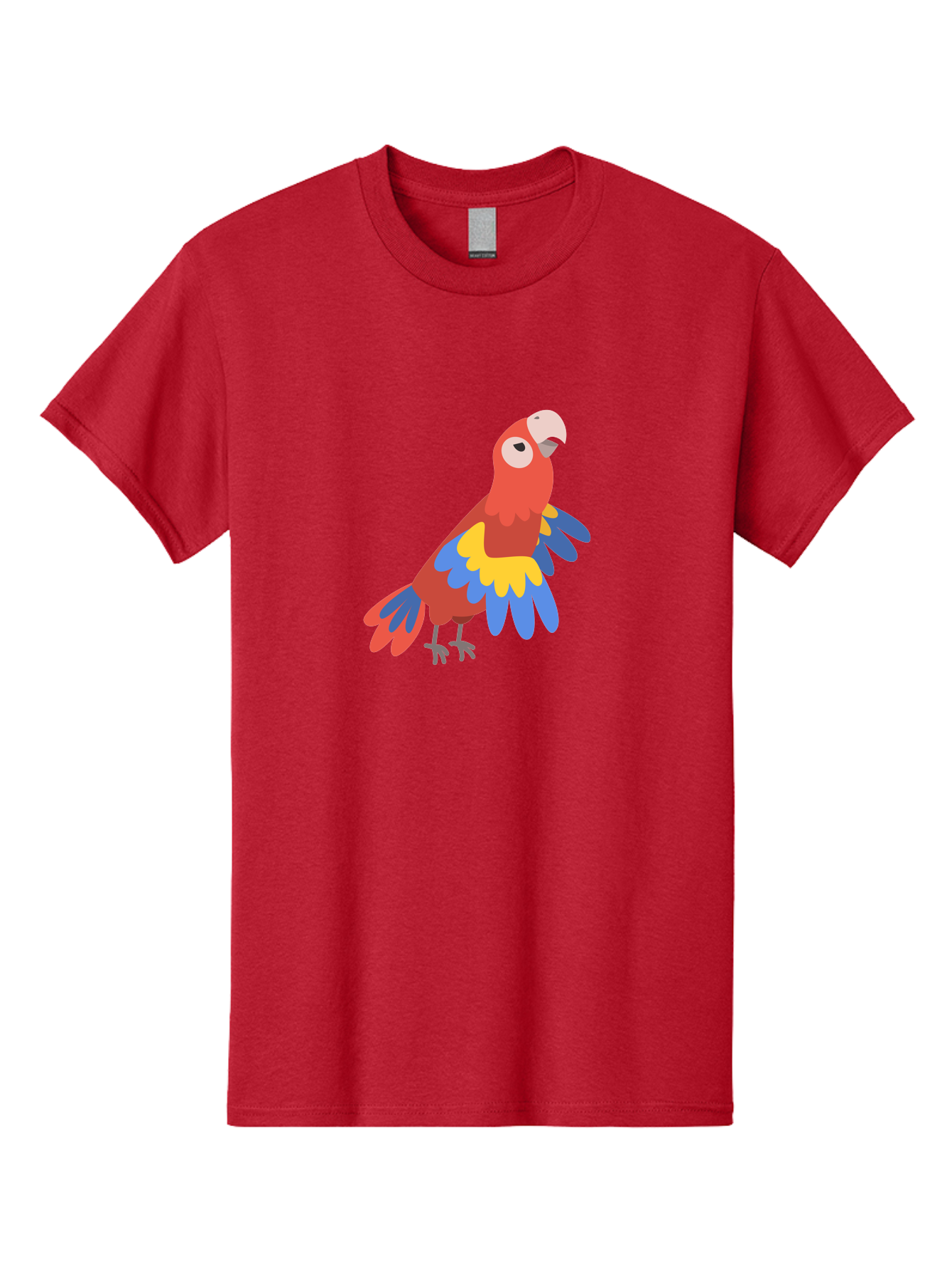 Colorful-Parrot-1 Men'S Graphic Tee, 100% Cotton, Comfortable Casual Summer Wear, Machine Washable, Colorful Parrot, Macaw Bird, Vibrant Plumage, Red, Blue, And Yellow Feathers, Tropical Bird, Cartoon Illustration, Playful Design, Aab824